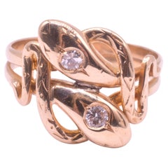 C1890, 18K French Double Intertwined Snake Ring W Diamonds