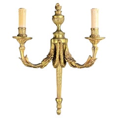 c.1890-1910 French Louis XVI Gilt Bronze Two-Light Wall Sconce