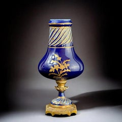 c.1890-1910 French Sèvres Style Hand Painted Cobalt Porcelain Vase, 9.4in