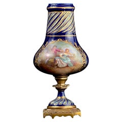 c.1890-1910 French Sèvres Style Hand Painted Cobalt Porcelain Vase, 9.4in