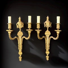 c.1890–1910 Pair of French Louis XVI Revival Gilt Bronze Wall Sconces, 16.9in