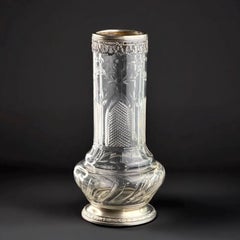 c.1890 French Hand-Blown Thin Crystal Vase with Solid Silver Mounts