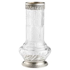 c.1890 French Hand-Blown Thin Crystal Vase with Solid Silver Mounts