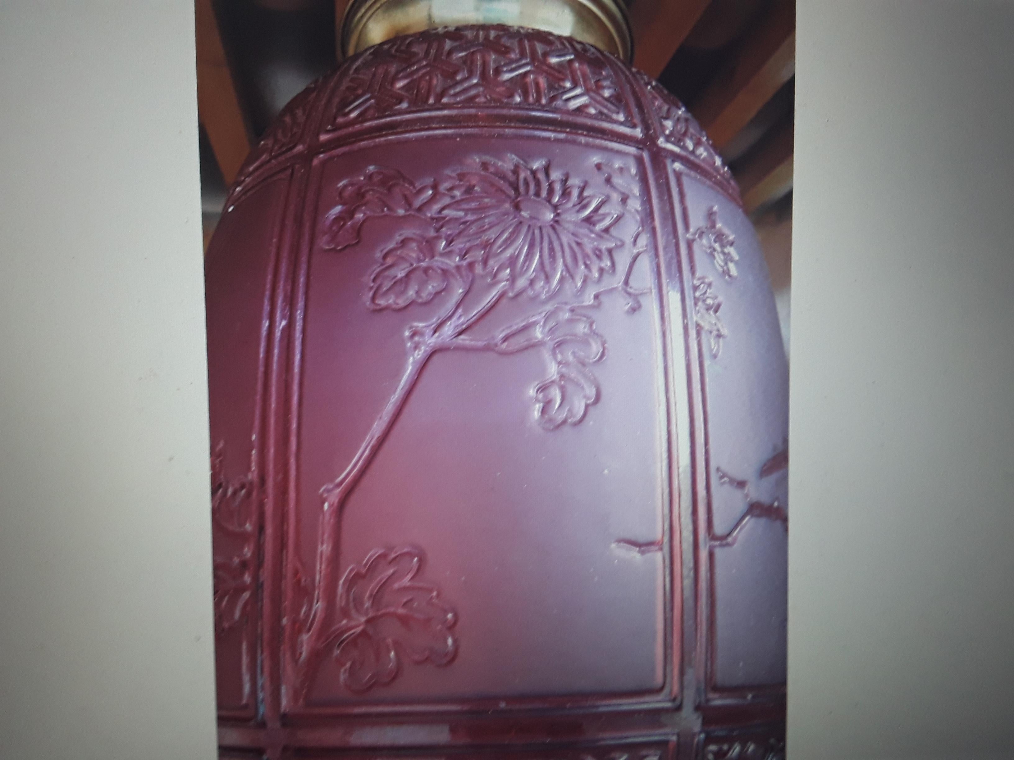 c1890 French Napoleon III Signed Baccarat Red Japanese Scenes -Lantern/ Pendant 6
