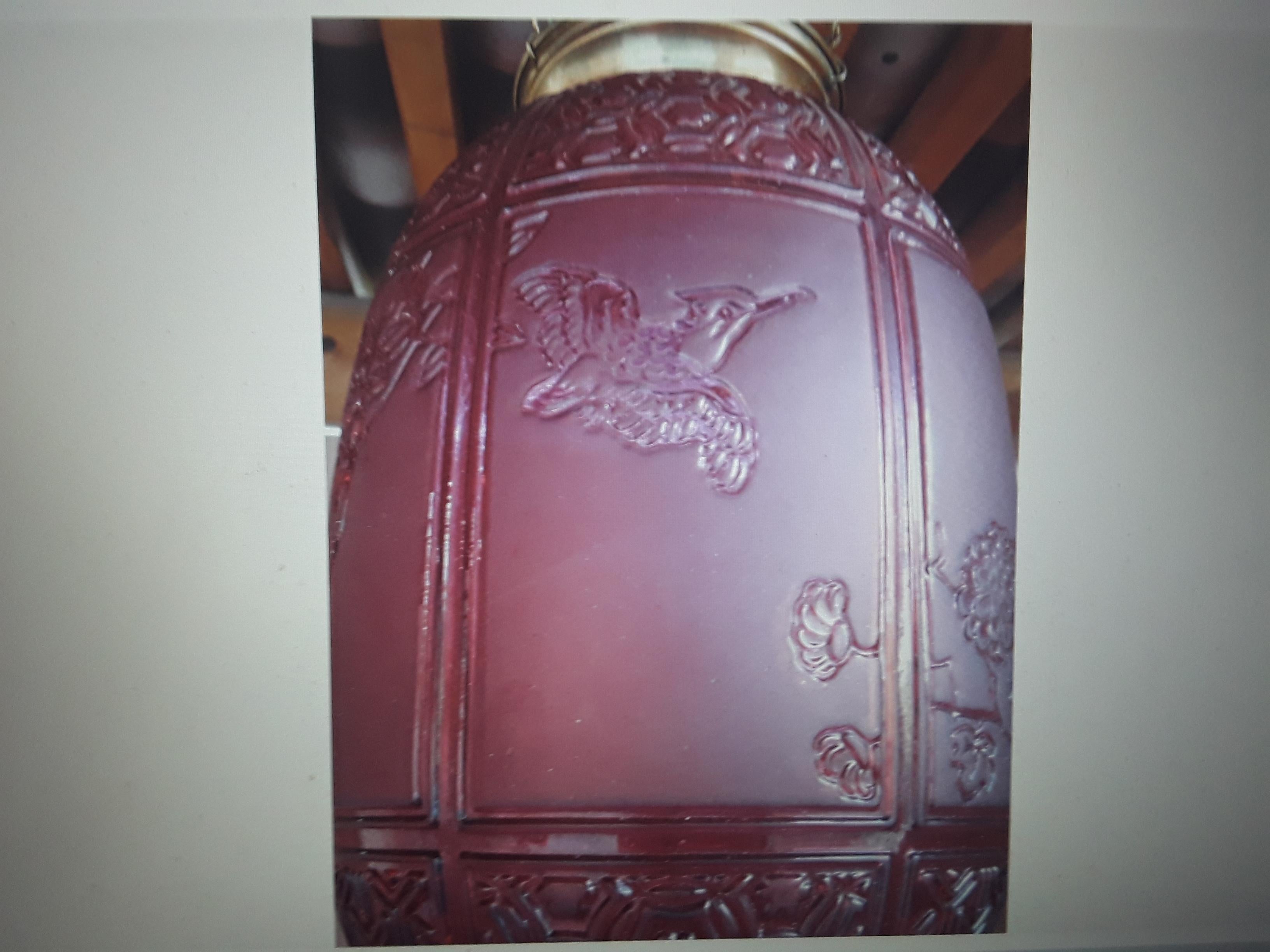 c1890 French Napoleon III Signed Baccarat Red Japanese Scenes -Lantern/ Pendant 8