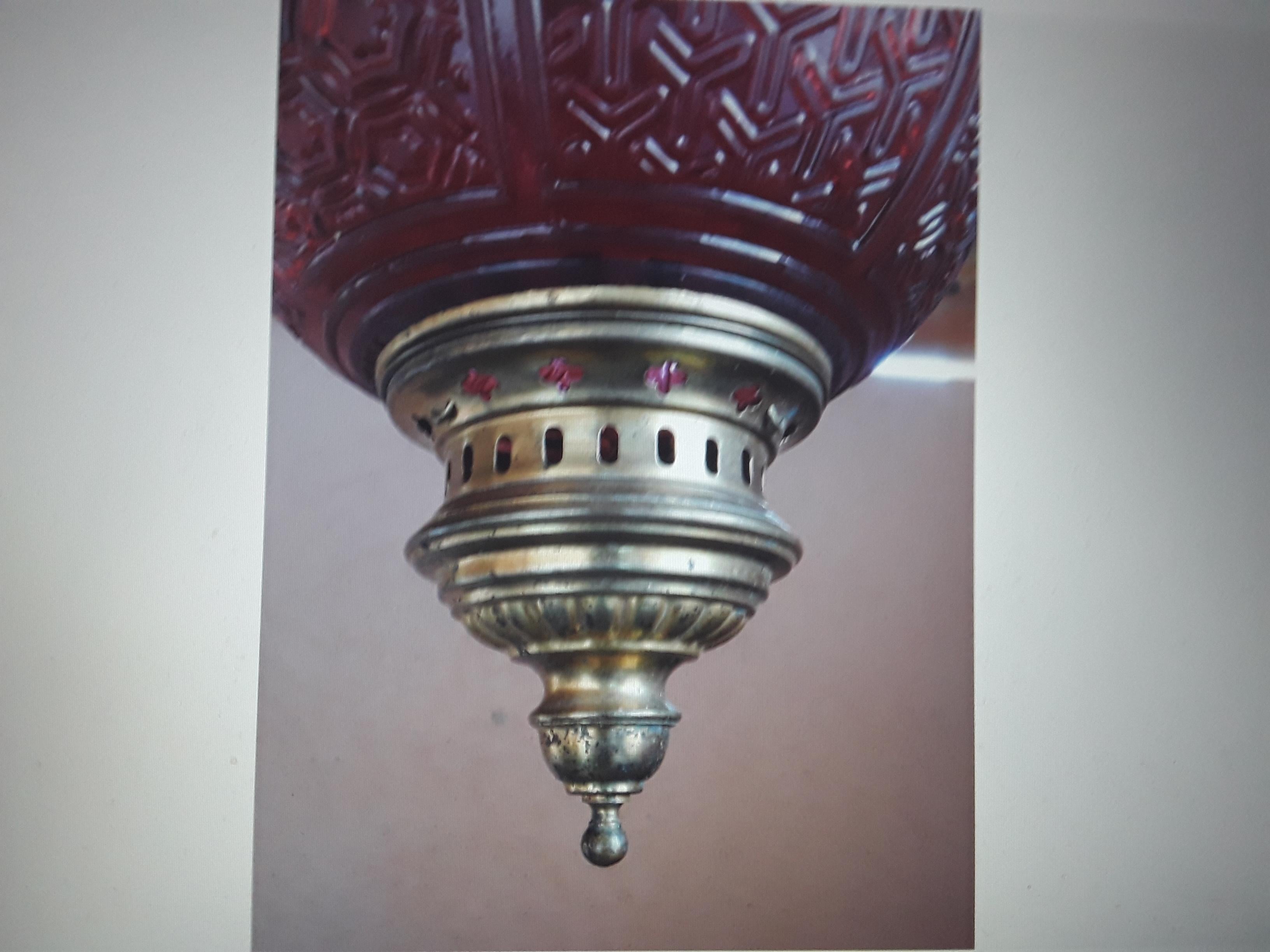c1890 French Napoleon III Signed Baccarat Red Japanese Scenes -Lantern/ Pendant 3