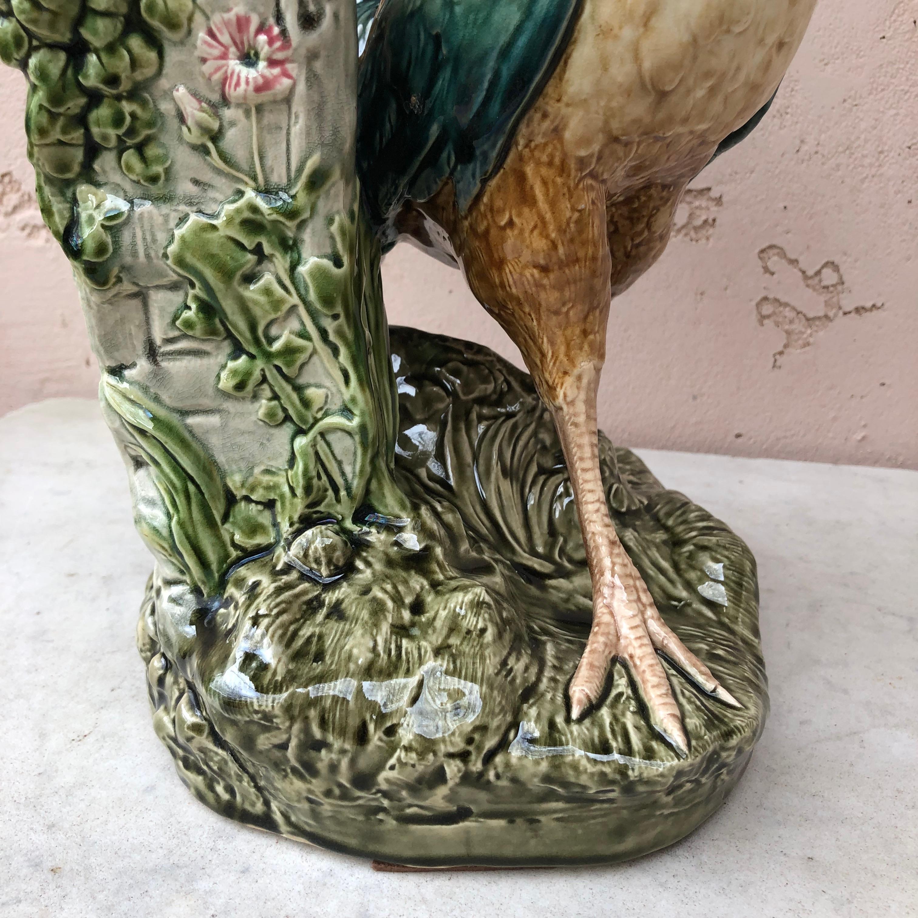 Faience C.1890 Majolica Rooster Vase Choisy Le Roi by Carrier Belleuse For Sale