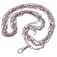 Antique C.1890 Niello and Triple Gold Link Original Watch Chain