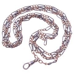 C.1890 Niello and Triple Gold Link Original Watch Chain 