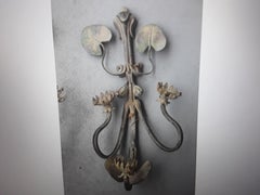 c1890 SINGLE French Art Nouveau Polychrome / Bronze Lily Pad "Fleur" Wall Sconce