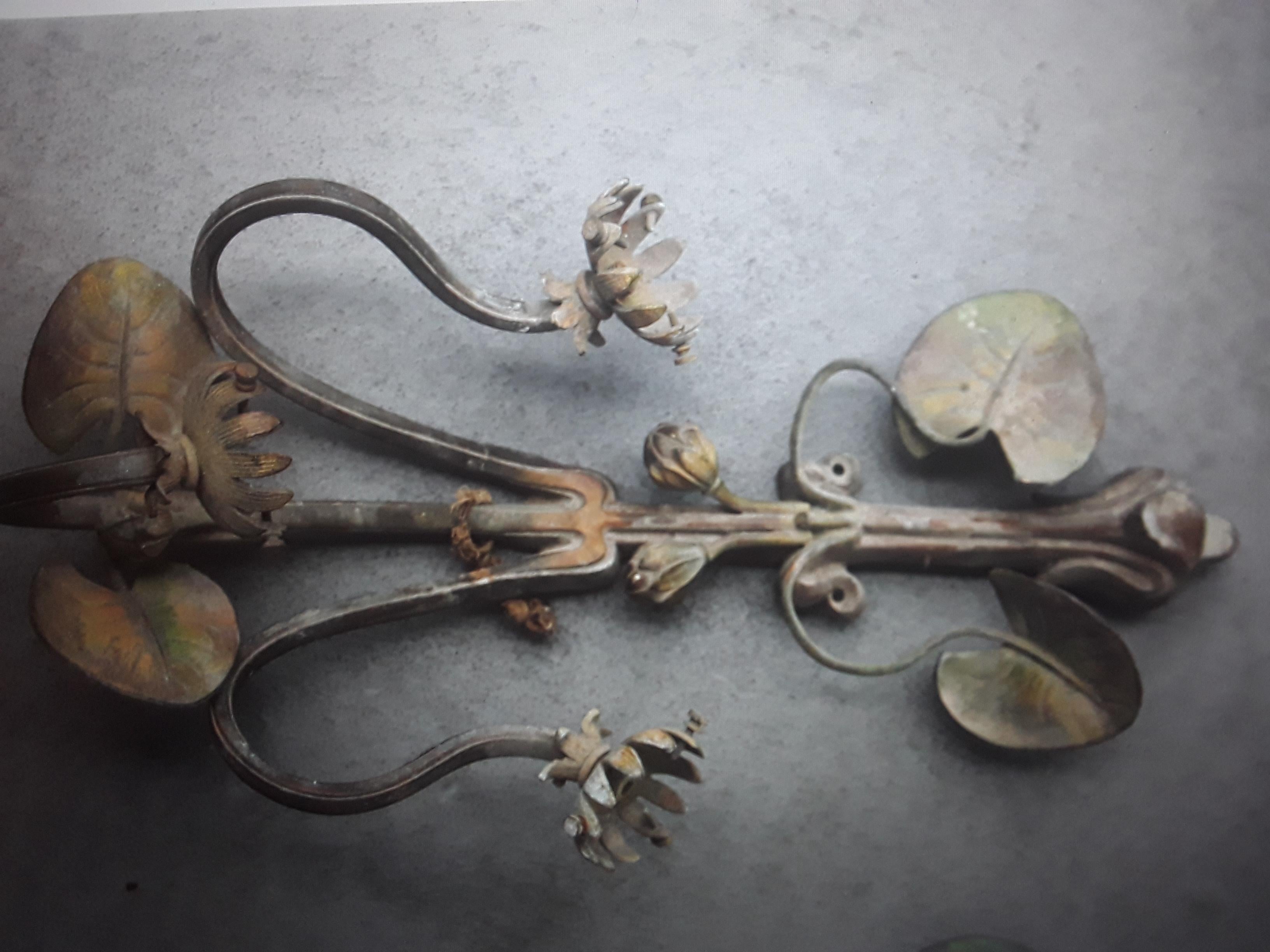 Polychromed c1890 SINGLE French Art Nouveau Polychrome / Bronze Lily Pad 