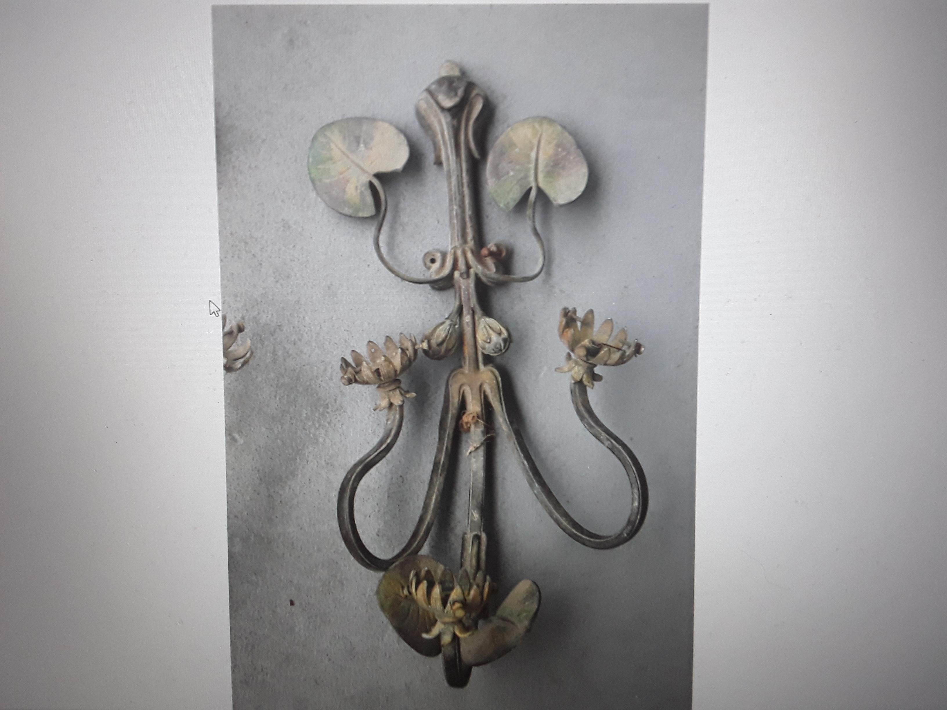 c1890 SINGLE French Art Nouveau Polychrome / Bronze Lily Pad 