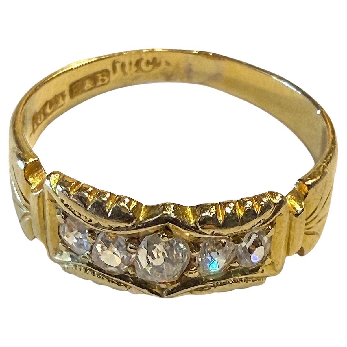 C1890 Victorian 18K 5 Diamond Ring marked E&B