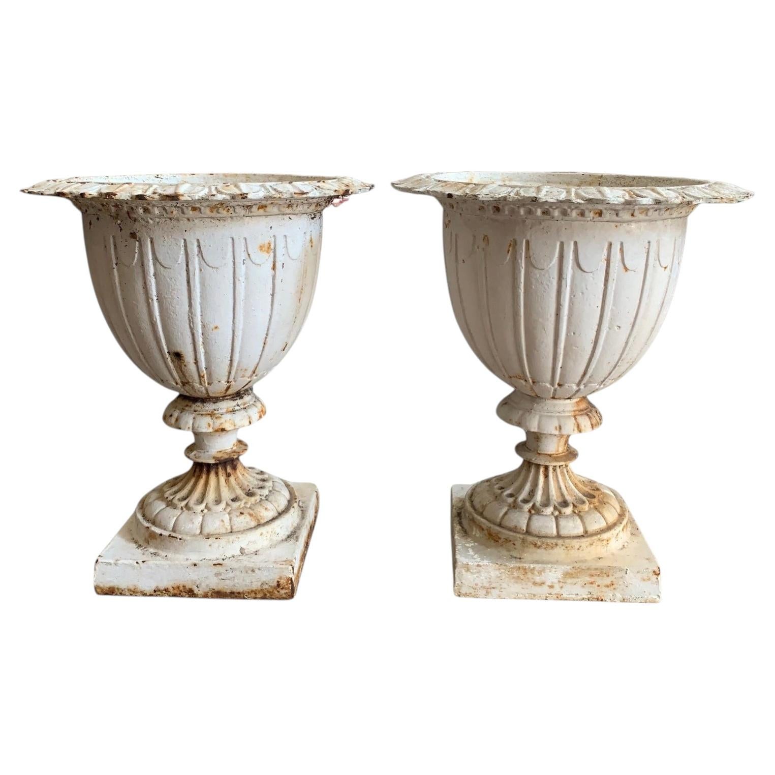 C1890 wonderful pair of English cast iron urns