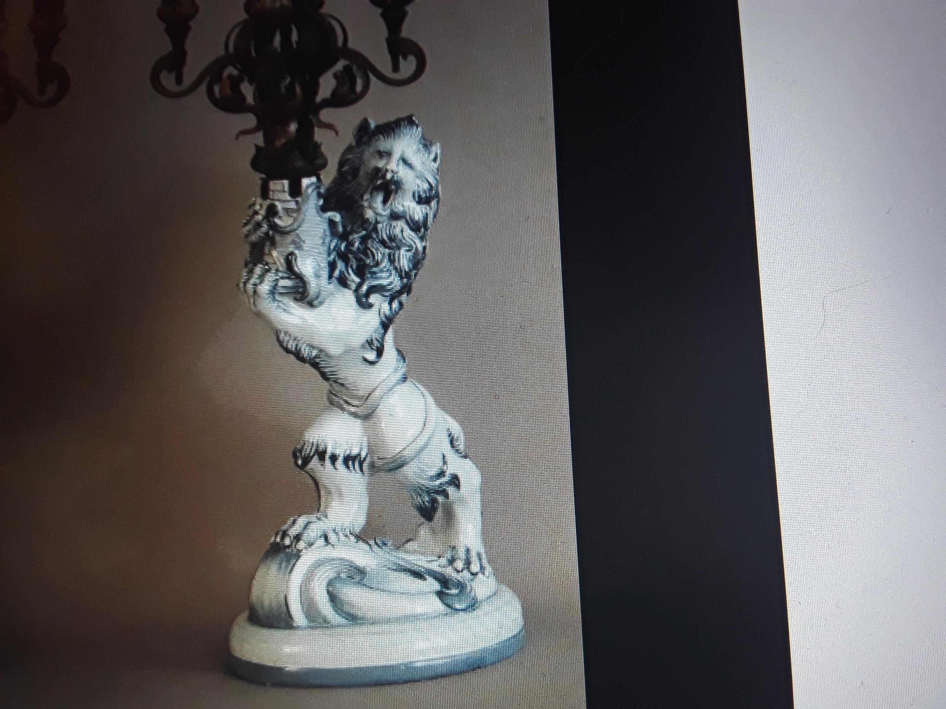 c1892 French Huge Heraldic Roaring Lion Candelabra Porcelain Sig. Emile Galle For Sale 6