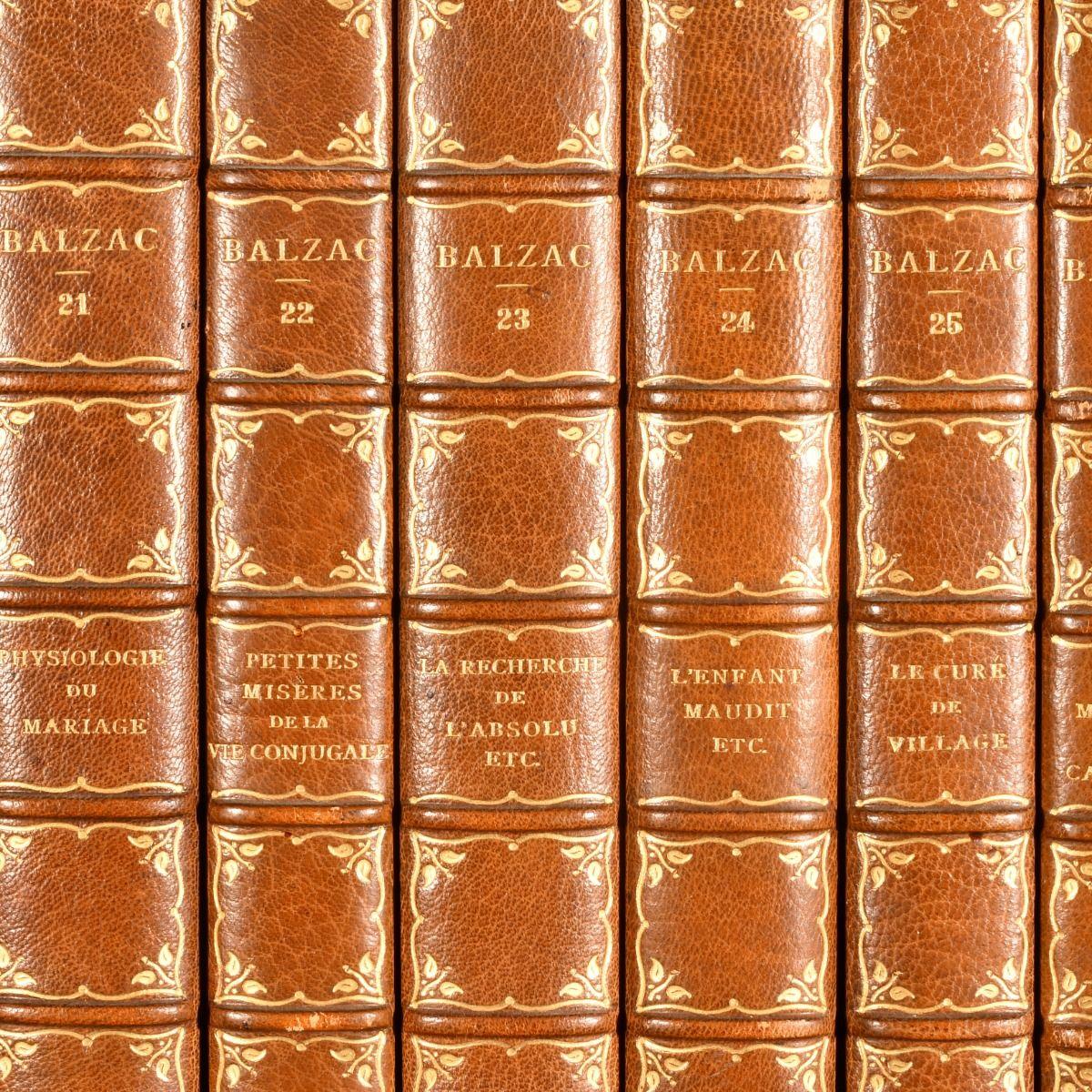 The complete magnum opus of French novelist Honoré de Balzac 'La Comedie Humaine' in beautiful uniform Riverside Press half crushed morocco bindings.

Undated Paris edition published by George Barrie, comprised of forty-five volumes in uniform