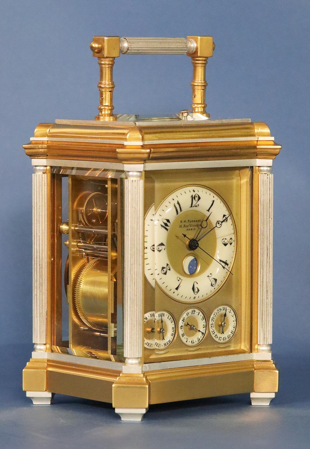 Gilt c.1895 French Carriage Clock with Complications by Rodanet
