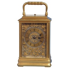 c.1895 French Carriage Clock with Decorative Metal Panels