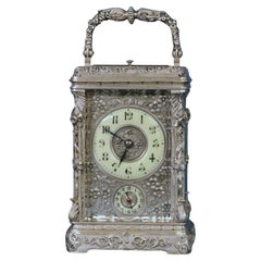Vintage c.1895 French Cast Silvered-Bronze Carriage Clock