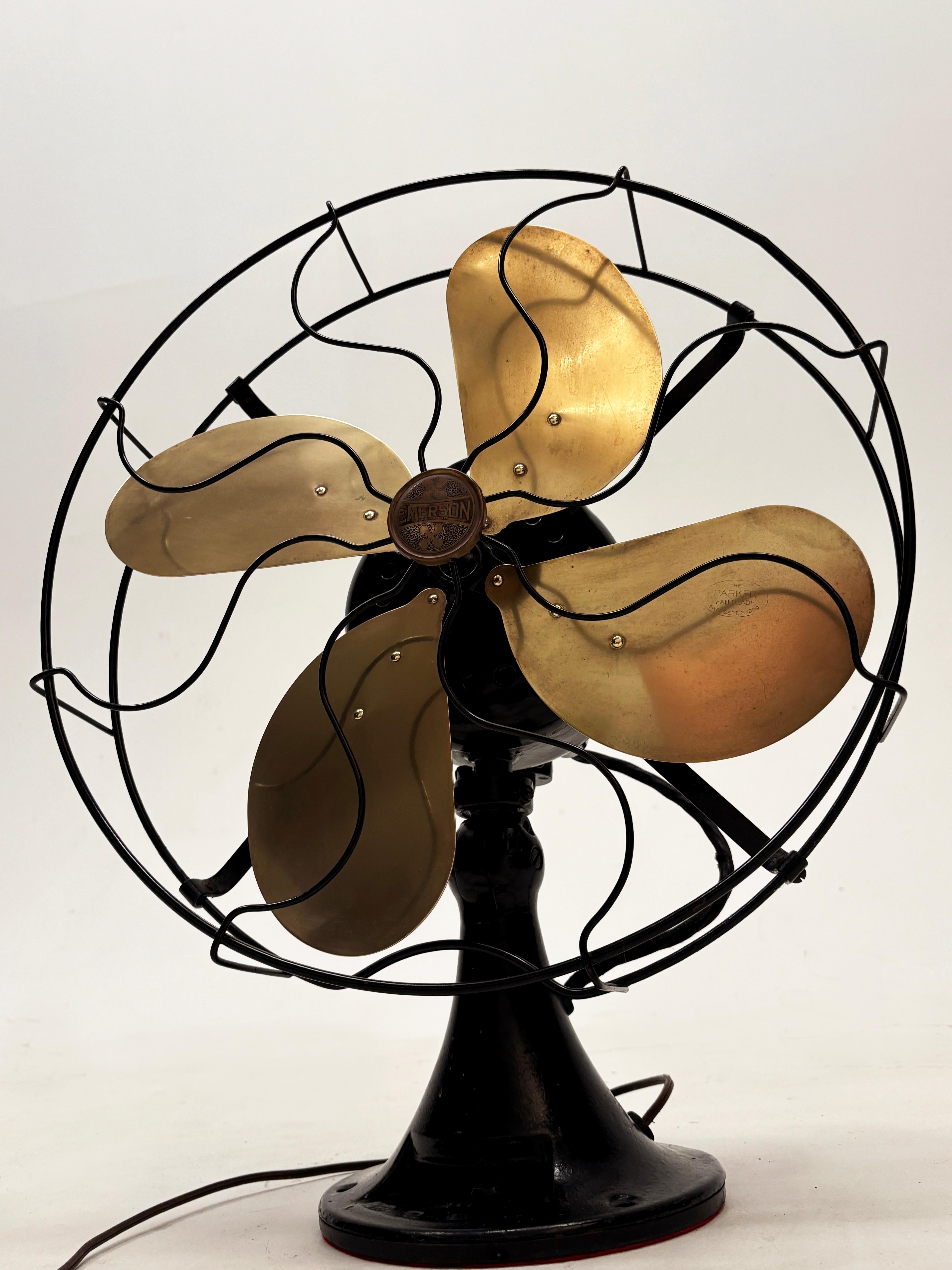 Stunning unique pieces like this only come around once in a lifetime. This amazing brass and cast iron fan was produced in 1899 when things were made to work for a lifetime. In this case, this is an example of a beautiful pairing of form and