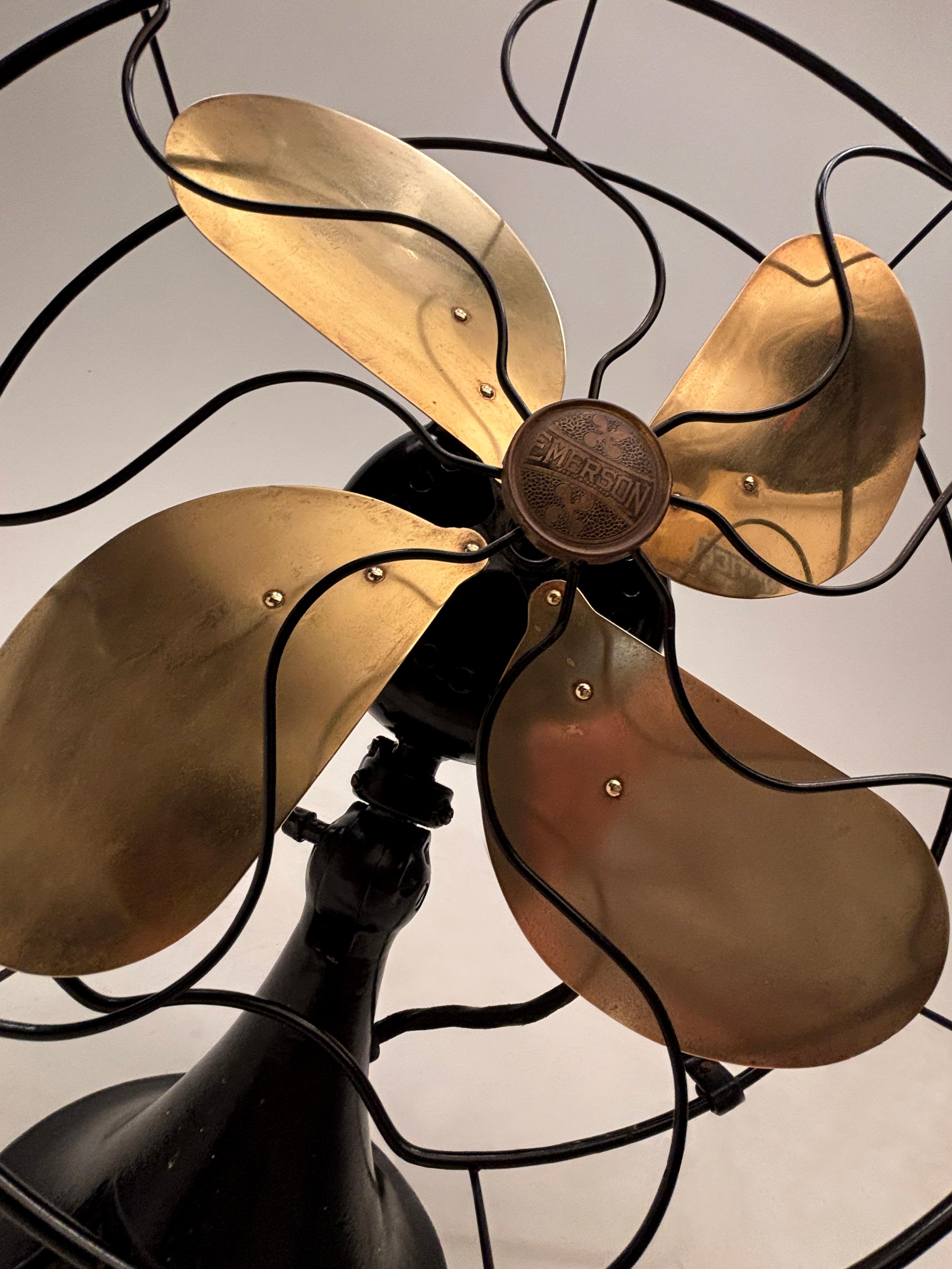 c.1899 Brass and Black Cast Iron Emerson Table Top Fan For Sale 2