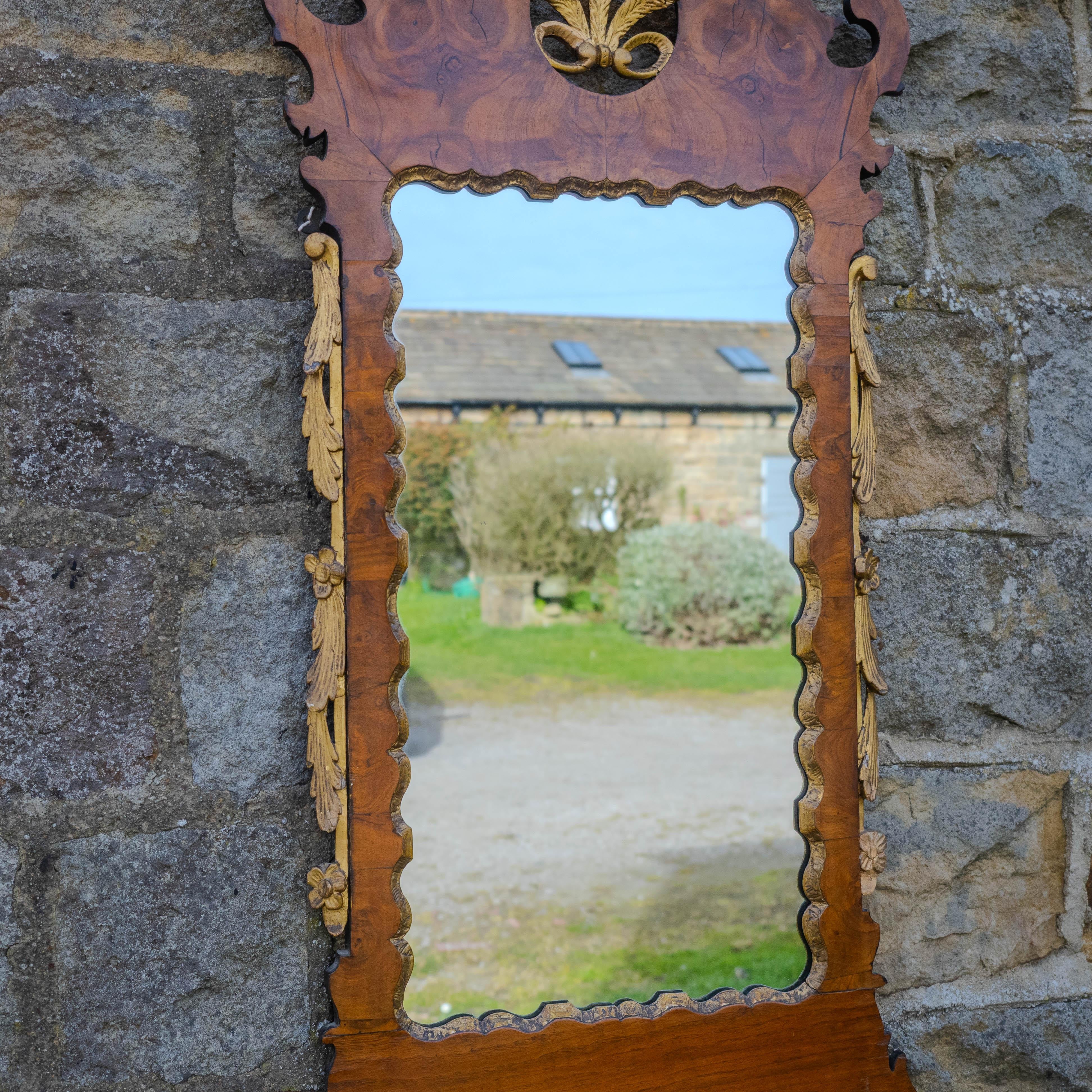 18th Century C18th Burr Walnut Parcel-Gilt Fretwork Pier-Glass Georgian Large Wall Mirror