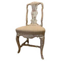 Antique C18th century Swedish rococo original painted carved shell detailed chair
