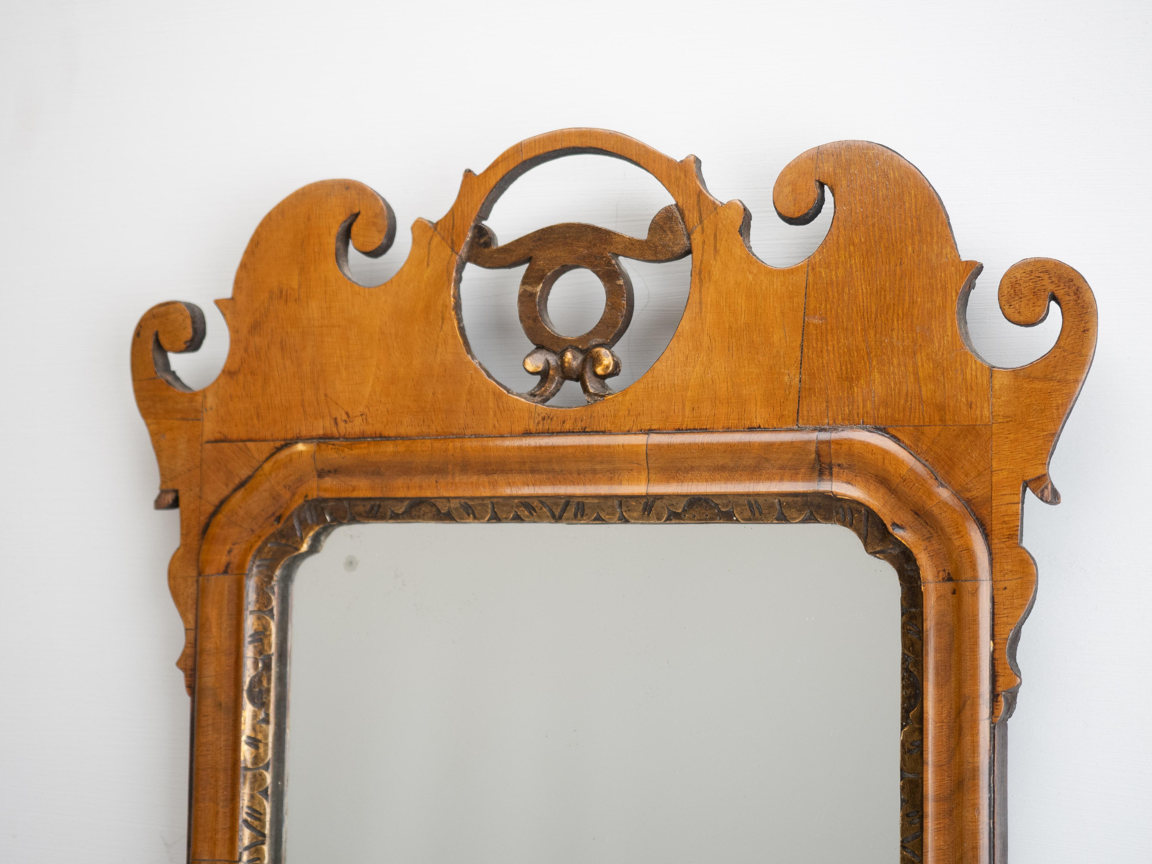 18th Century C18th Chippendale Sycamore Rococo Fretwork & Gilt Small Mirror C1770 (Georgian) For Sale