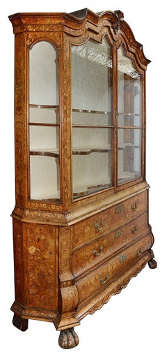 C18th Dutch marquetry inlaid vitrine.