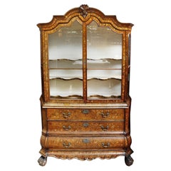 C18th Dutch marquetry inlaid vitrine.