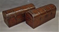 18th Century Pair of Spanish Leather Travelling Trunks Chests