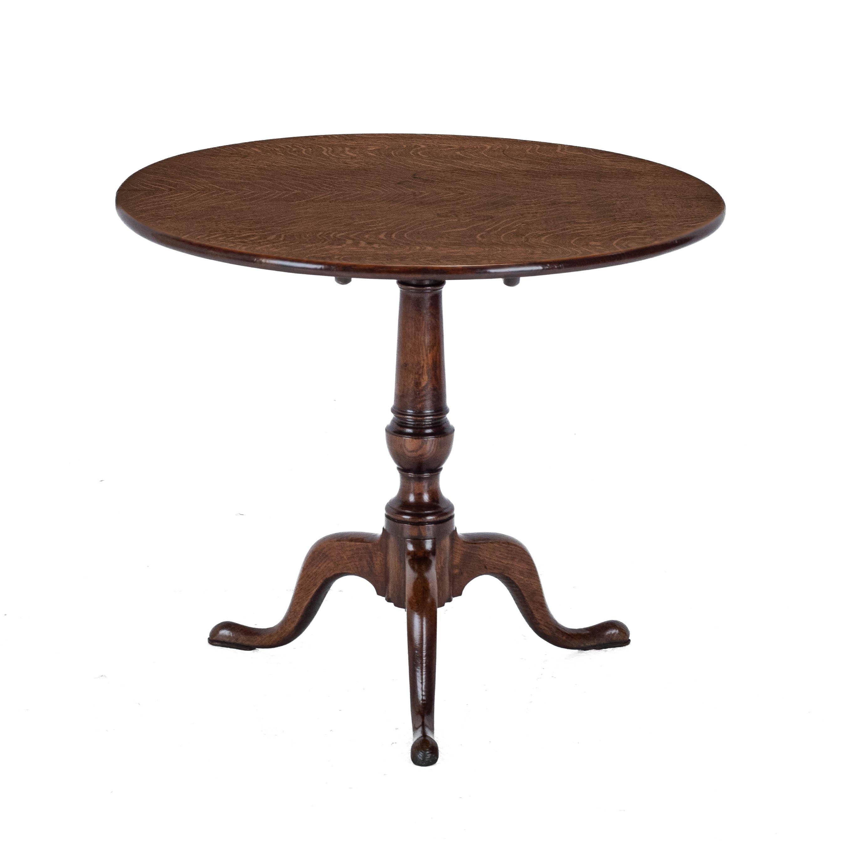 C.18th Georgian Well Figured Oak Tripod Supper Table (Quarter Sawn Book Matched) 1