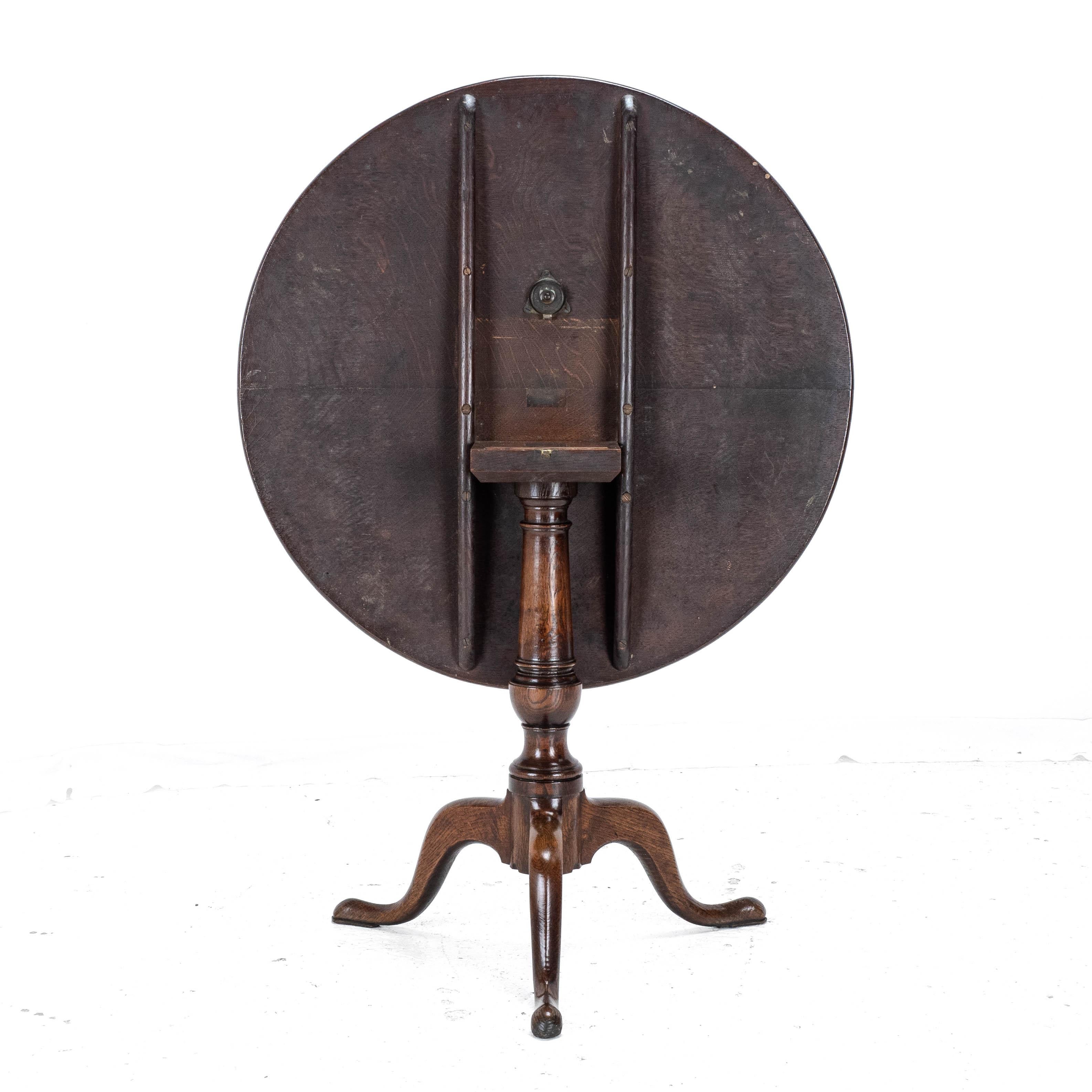 C.18th Georgian Well Figured Oak Tripod Supper Table (Quarter Sawn Book Matched) 4
