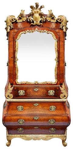 Libreria da ufficio rococò scandinava del XVIII secolo in legno dorato e noce