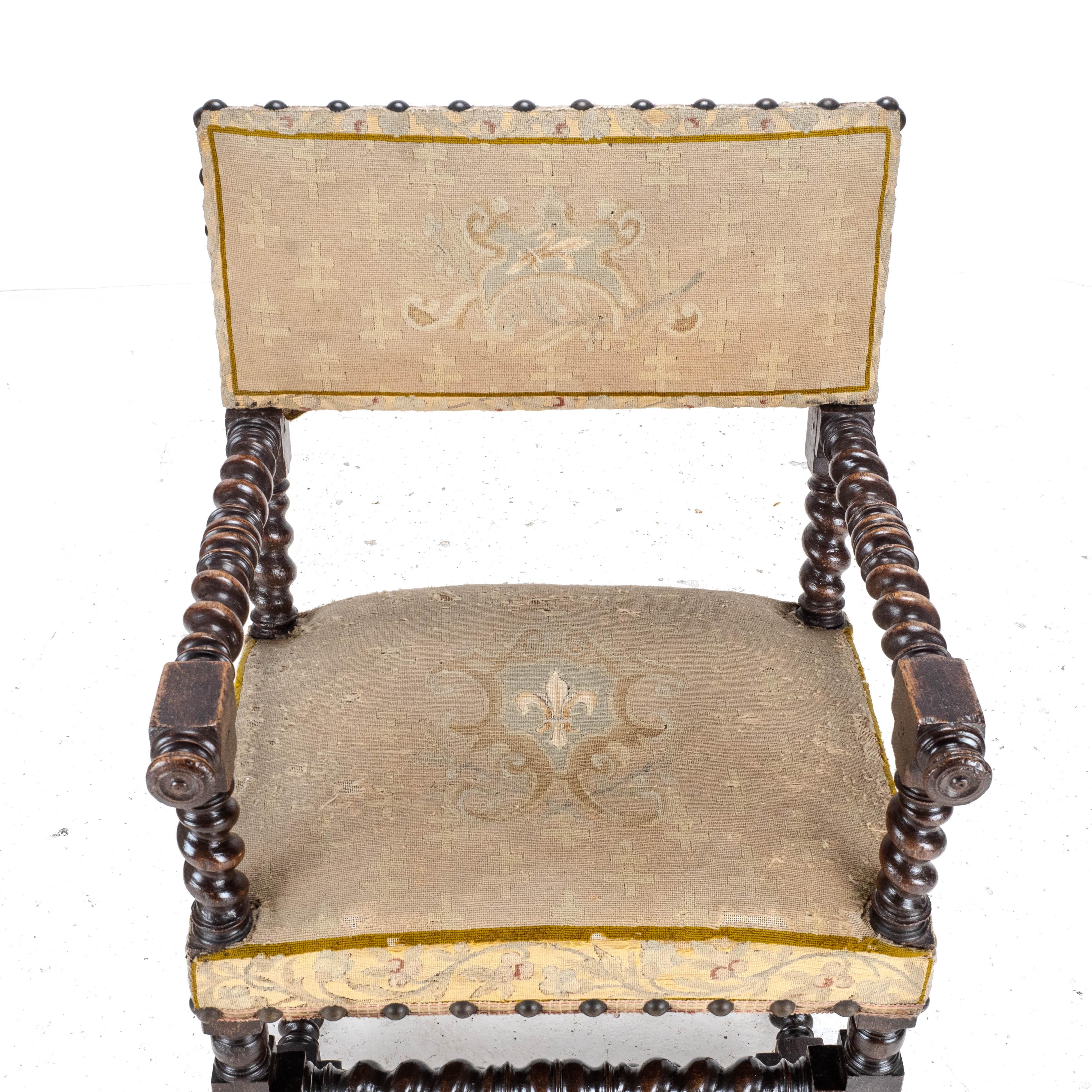 18th Century Set of 4 Cromwellian Walnut Barley Twist Elbow Armchairs Carvers 3