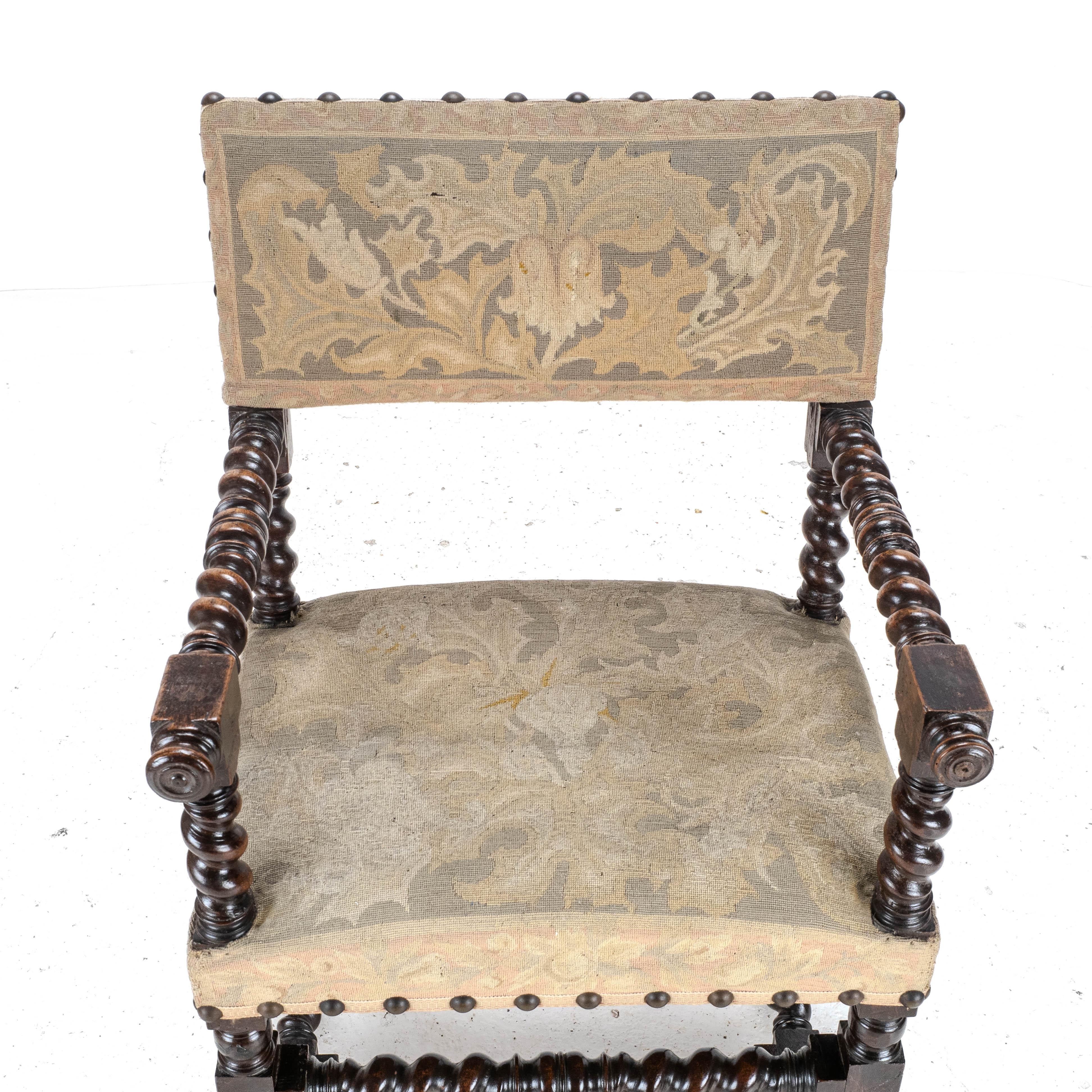 18th Century Set of 4 Cromwellian Walnut Barley Twist Elbow Armchairs Carvers 4