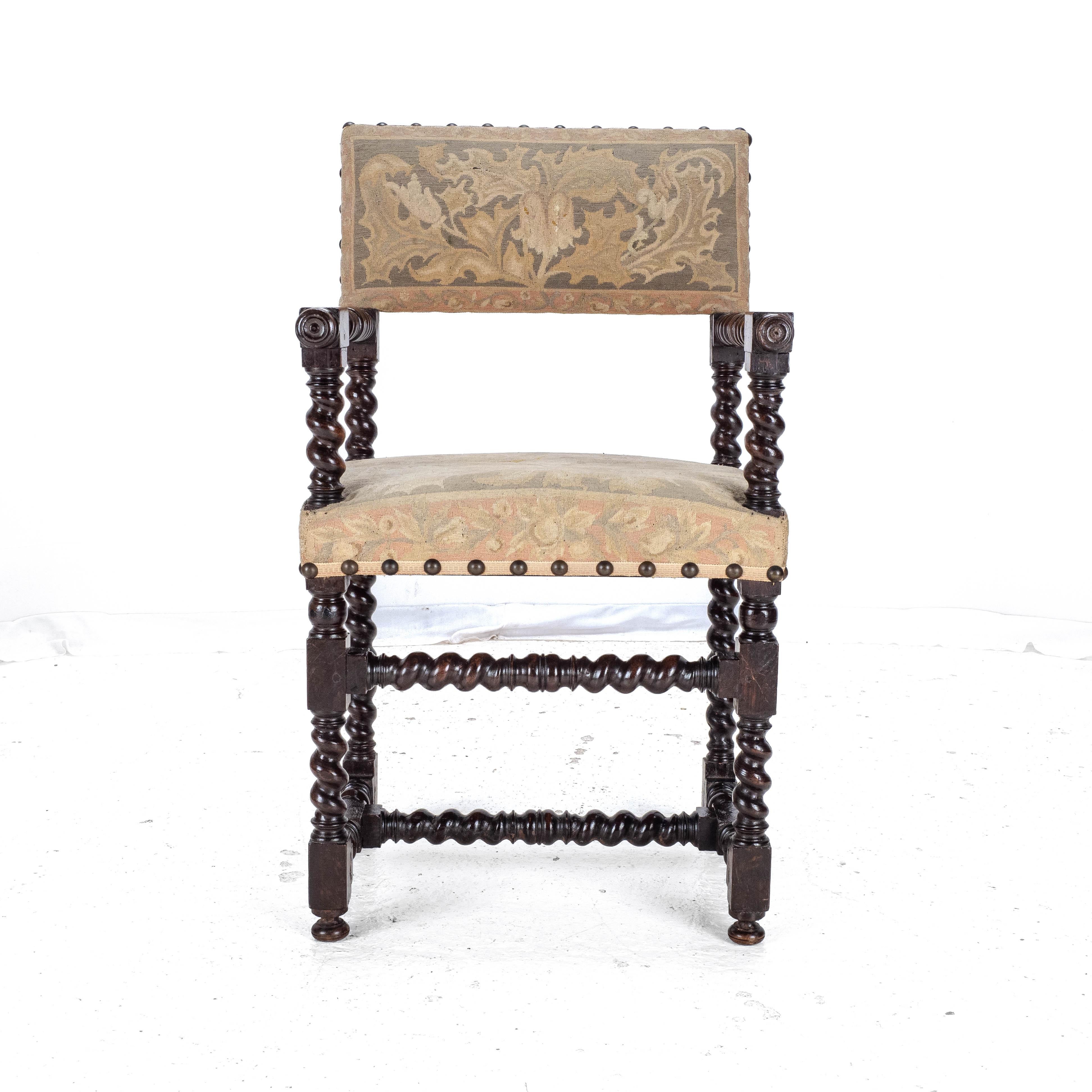 18th Century Set of 4 Cromwellian Walnut Barley Twist Elbow Armchairs Carvers 8