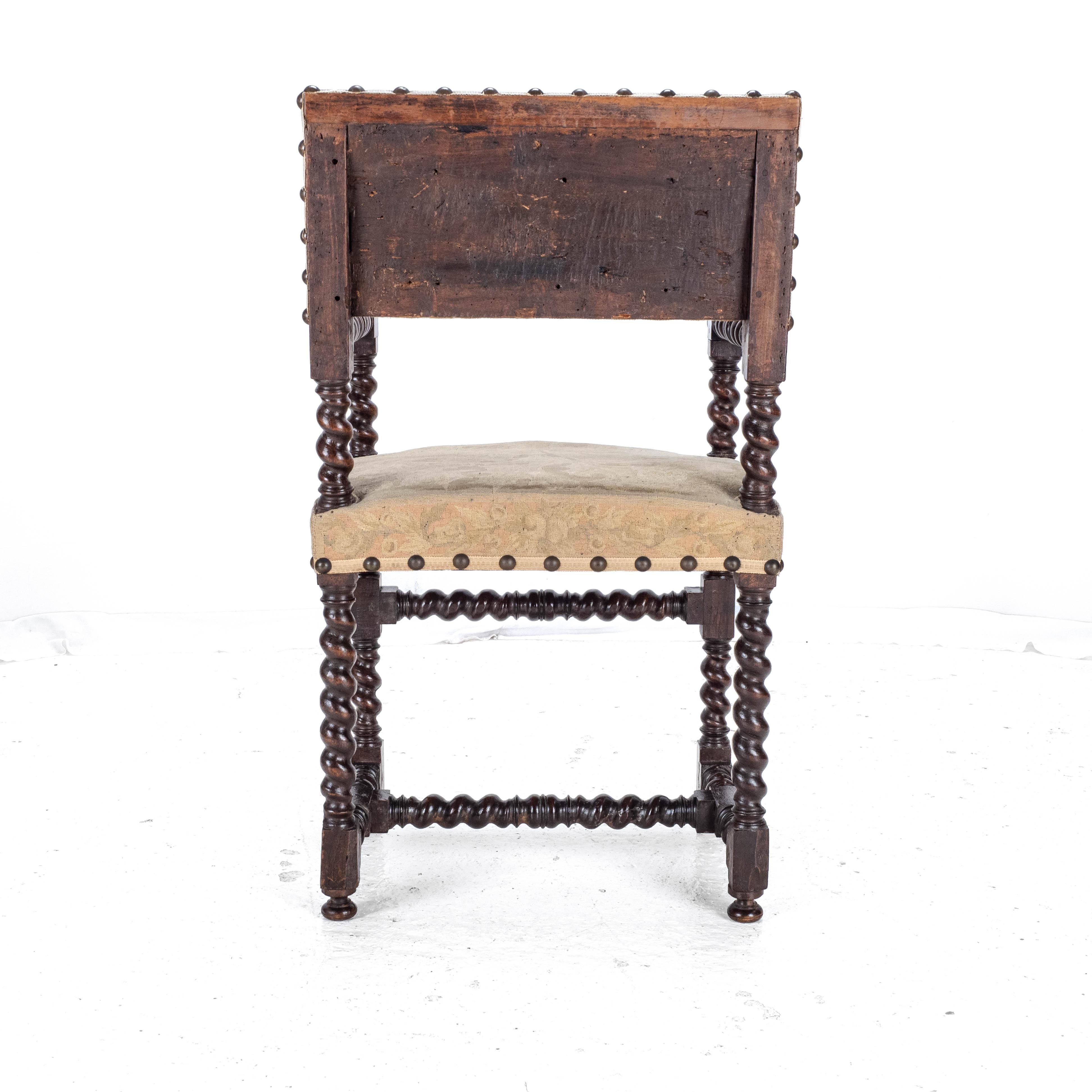 18th Century Set of 4 Cromwellian Walnut Barley Twist Elbow Armchairs Carvers 9