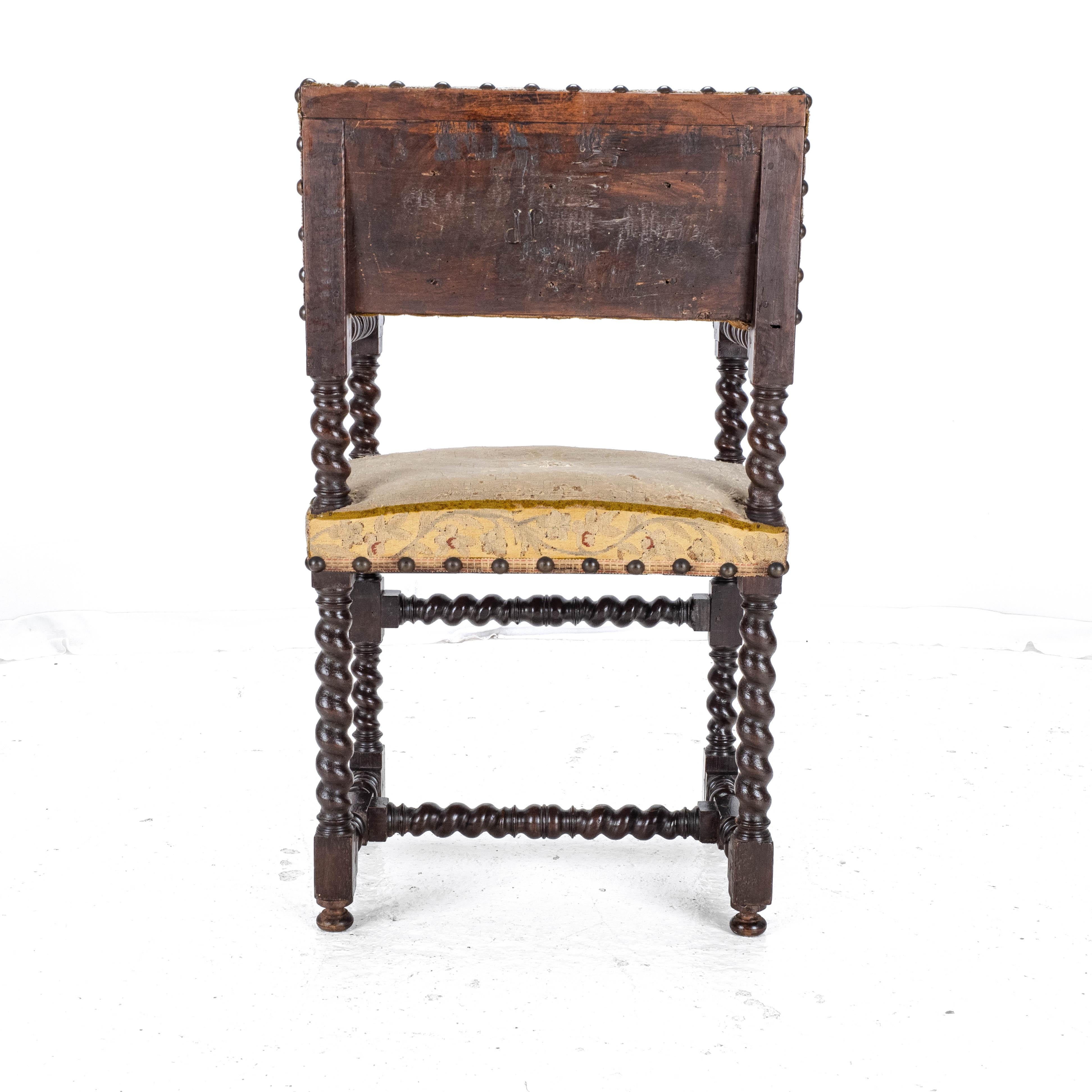 18th Century Set of 4 Cromwellian Walnut Barley Twist Elbow Armchairs Carvers 11