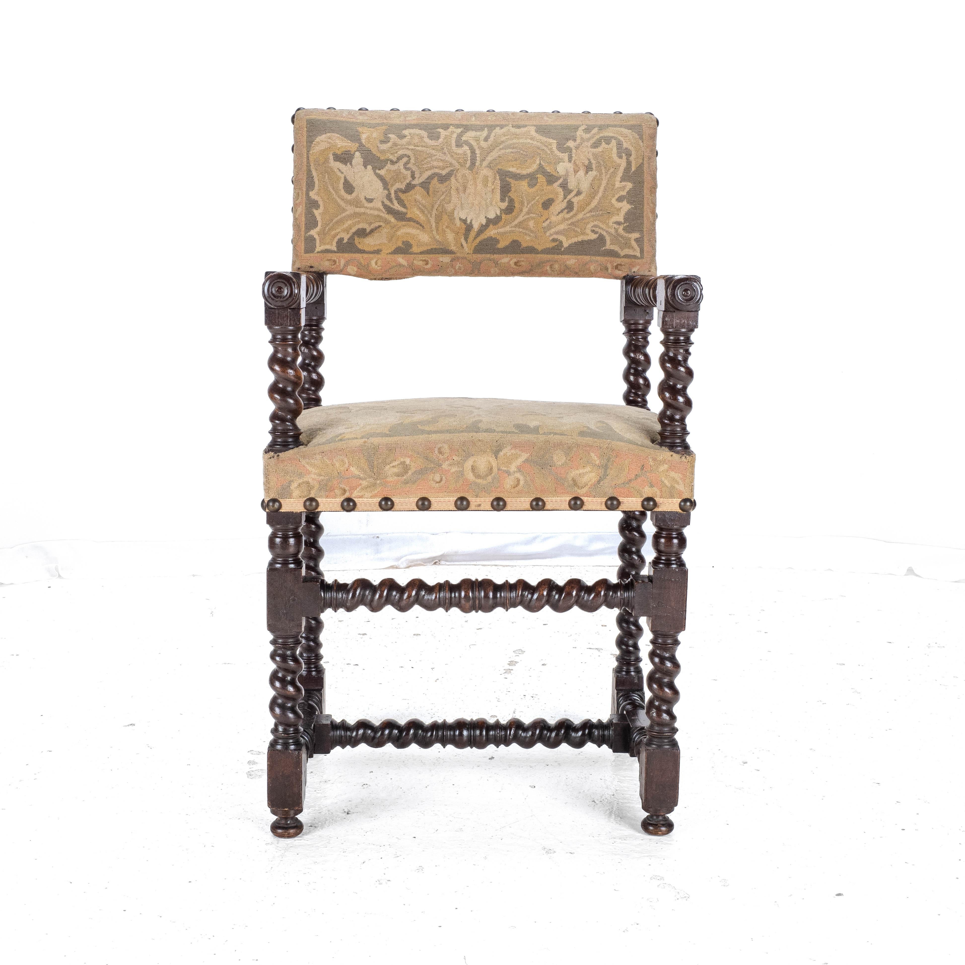 18th Century Set of 4 Cromwellian Walnut Barley Twist Elbow Armchairs Carvers 12