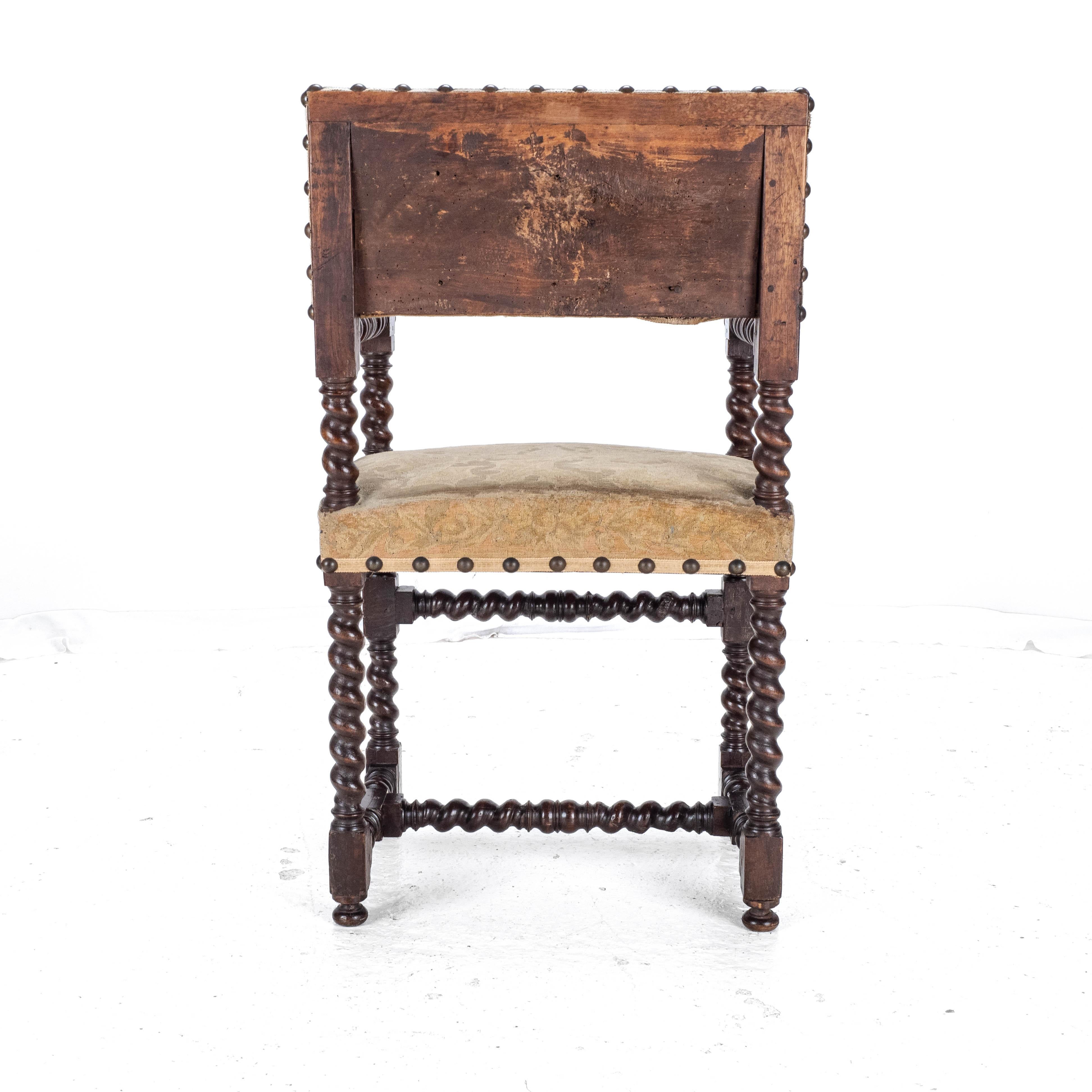 18th Century Set of 4 Cromwellian Walnut Barley Twist Elbow Armchairs Carvers 13