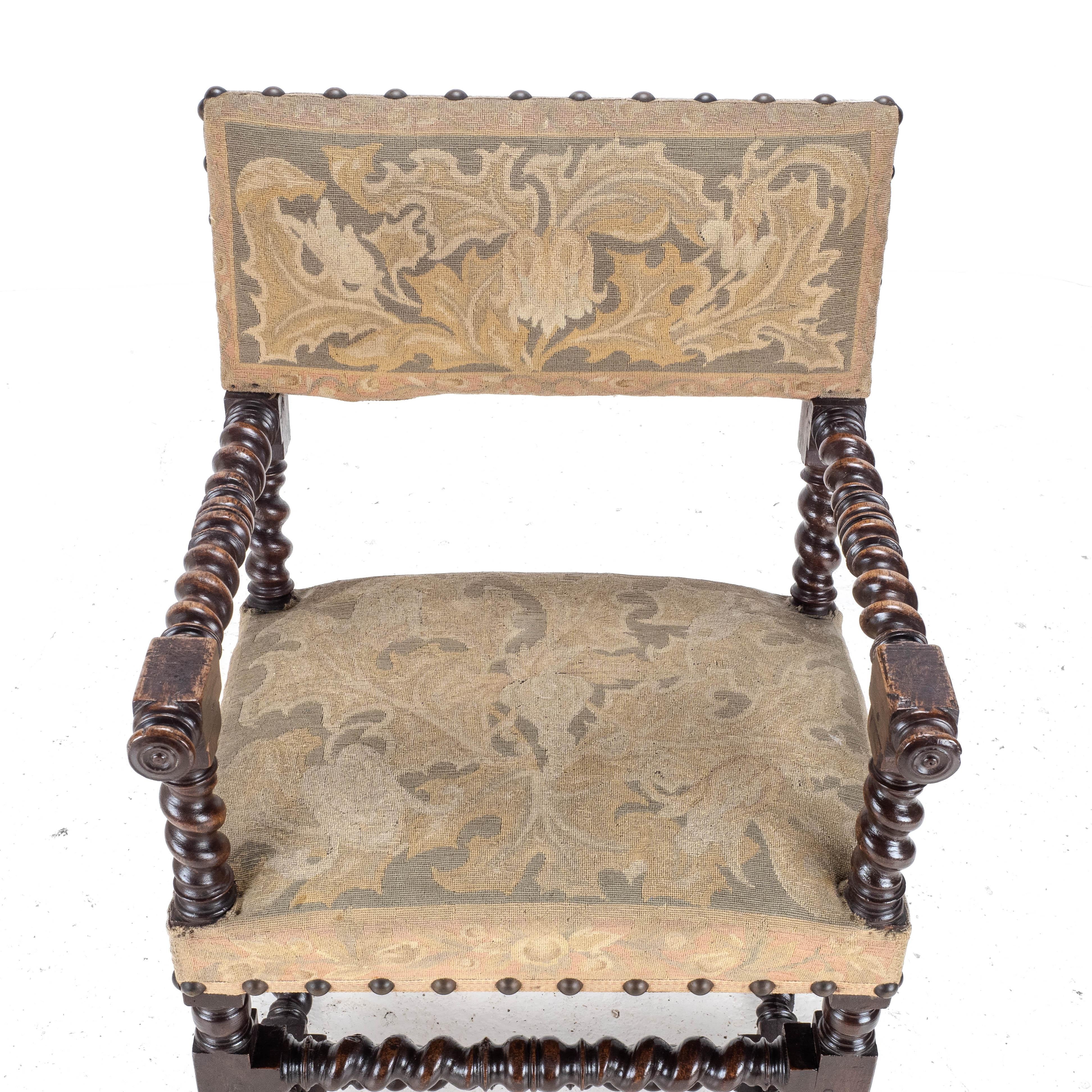 18th Century Set of 4 Cromwellian Walnut Barley Twist Elbow Armchairs Carvers 2