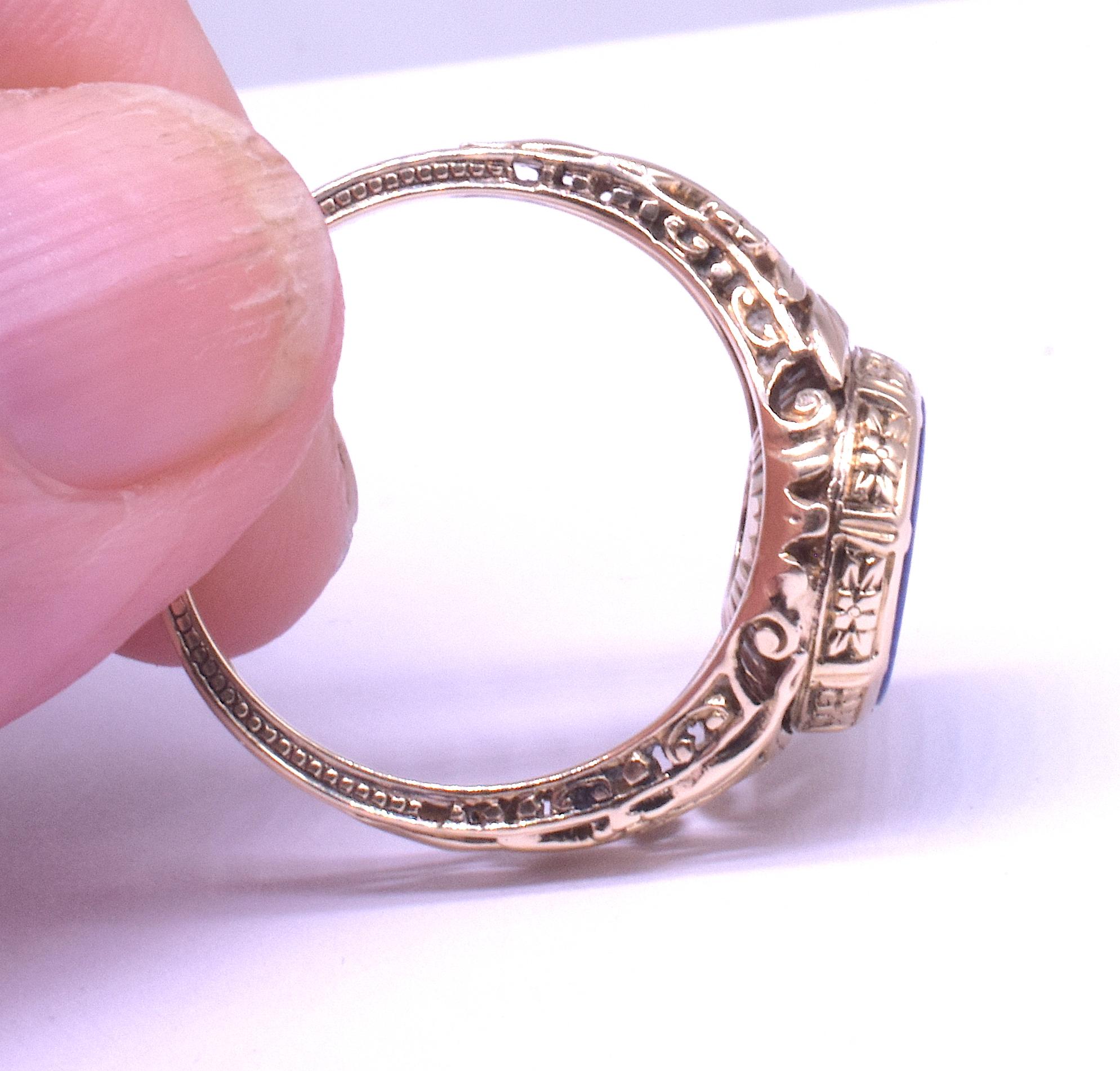 C1900 14K Lapis Lazuli Monogrammed Signet Ring 