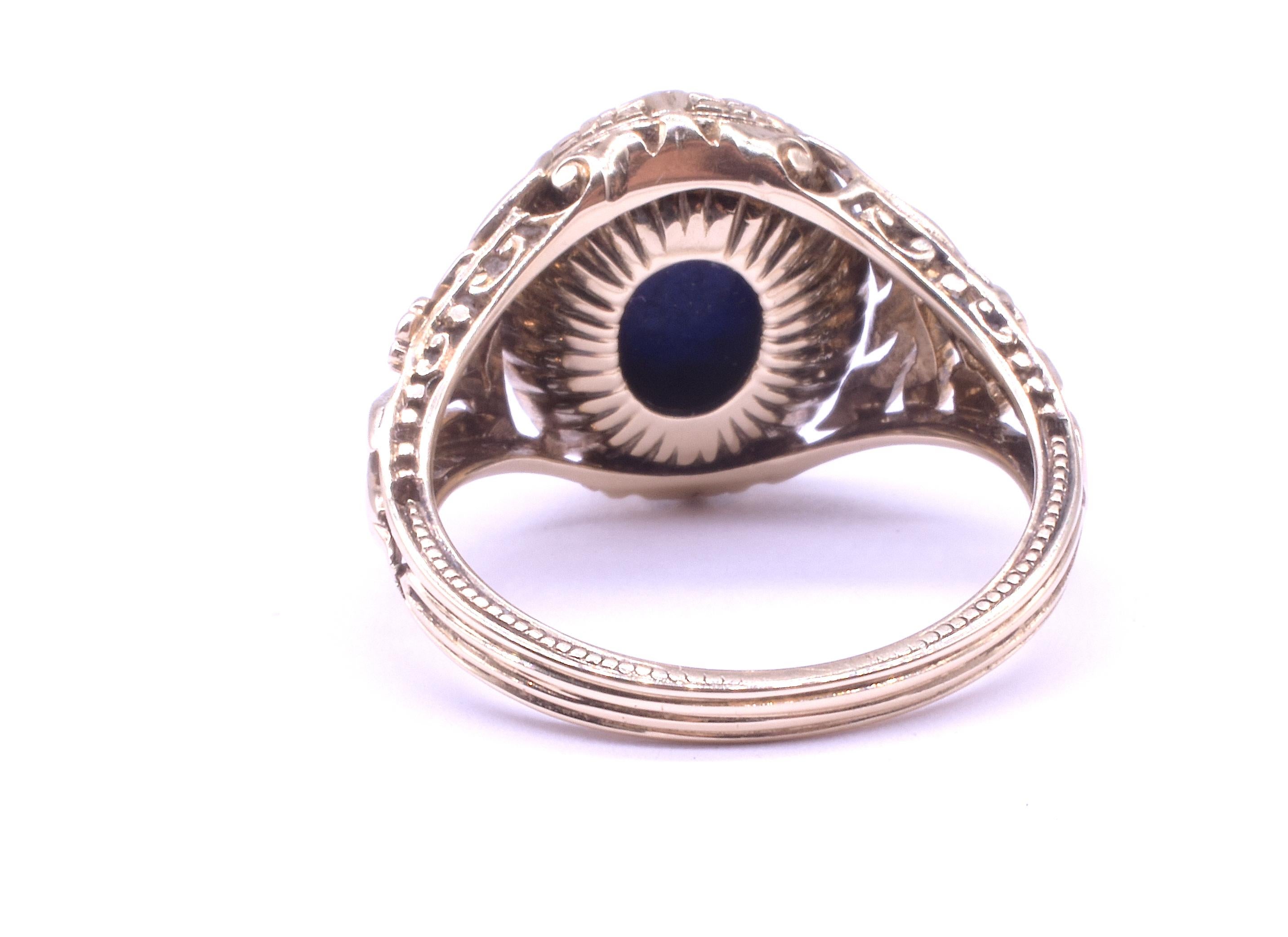 C1900 14K Lapis Lazuli Monogrammed Signet Ring 