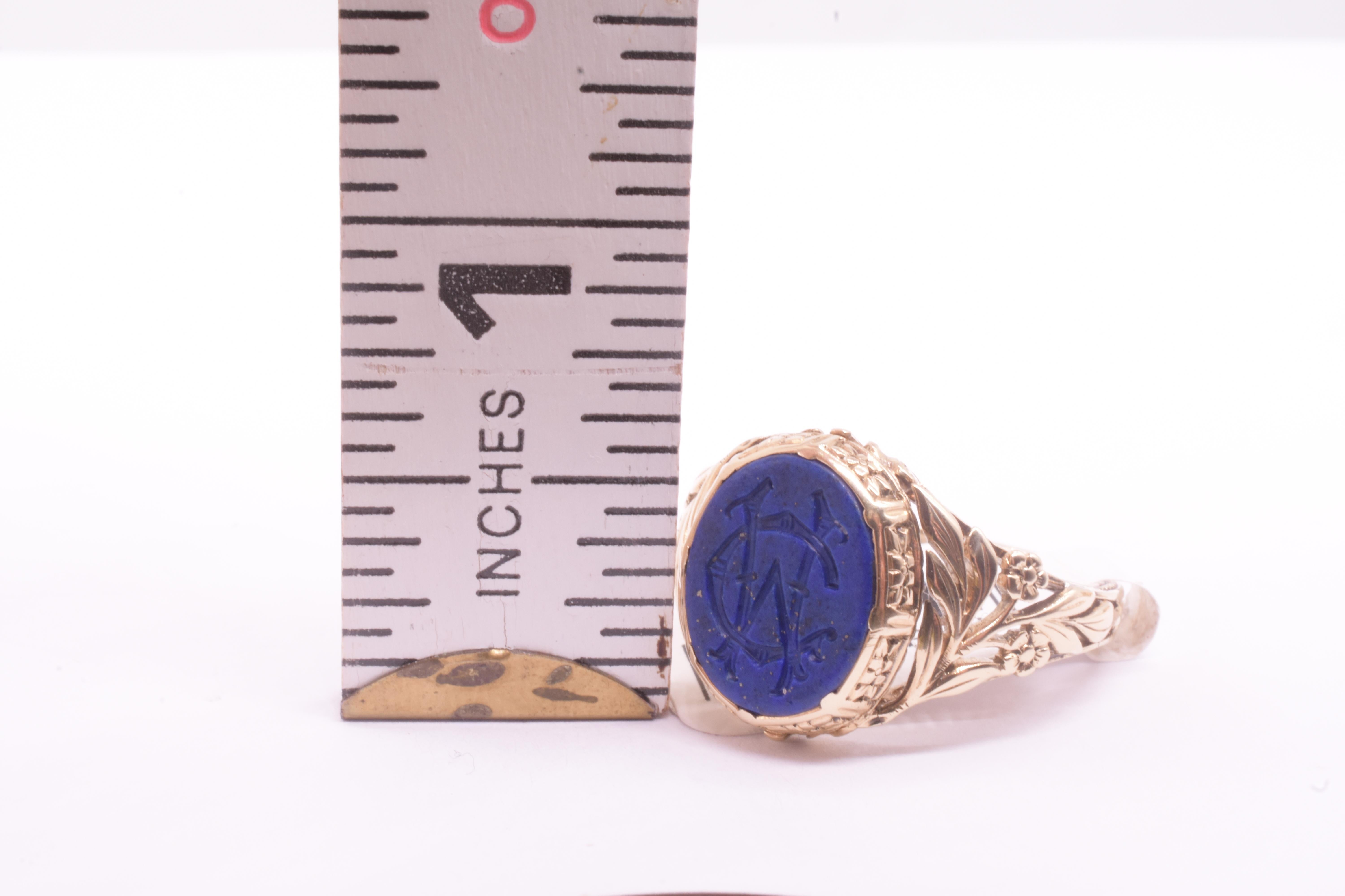 C1900 14K Lapis Lazuli Monogrammed Signet Ring 