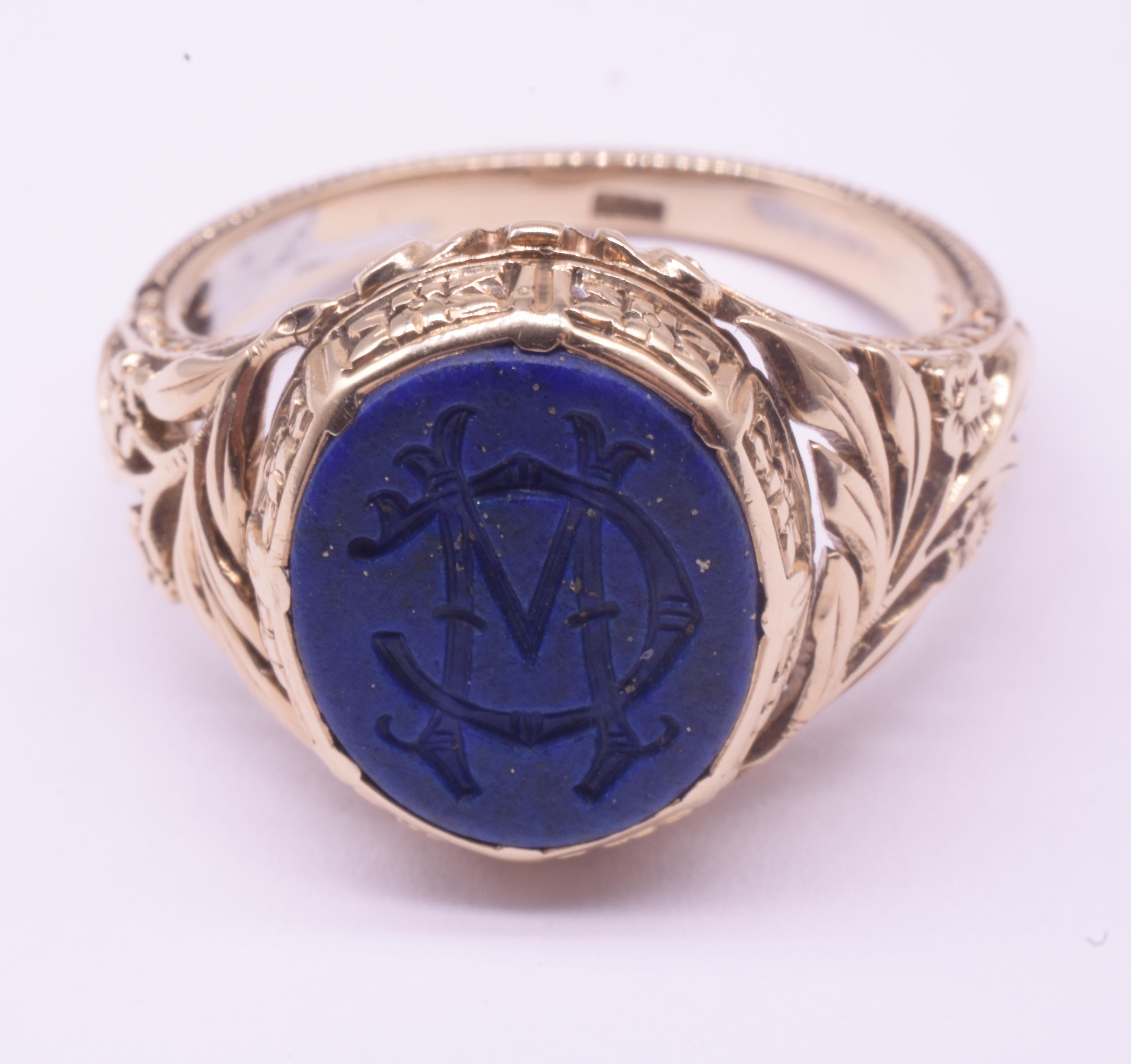 Cabochon C1900 14K Lapis Lazuli Monogrammed Signet Ring 