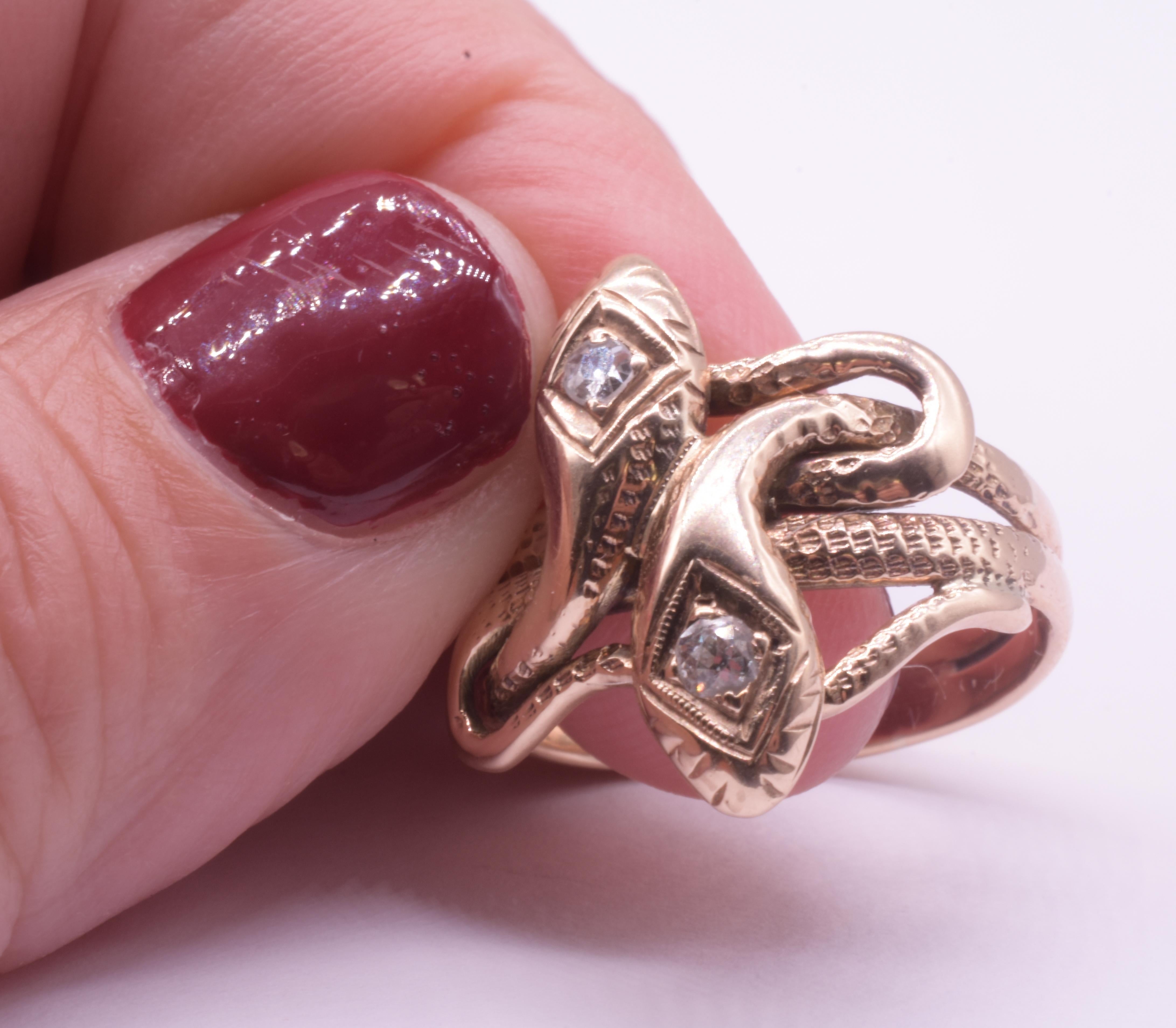 C1900 15K Intertwined Double Headed Snake Ring with Diamonds 4