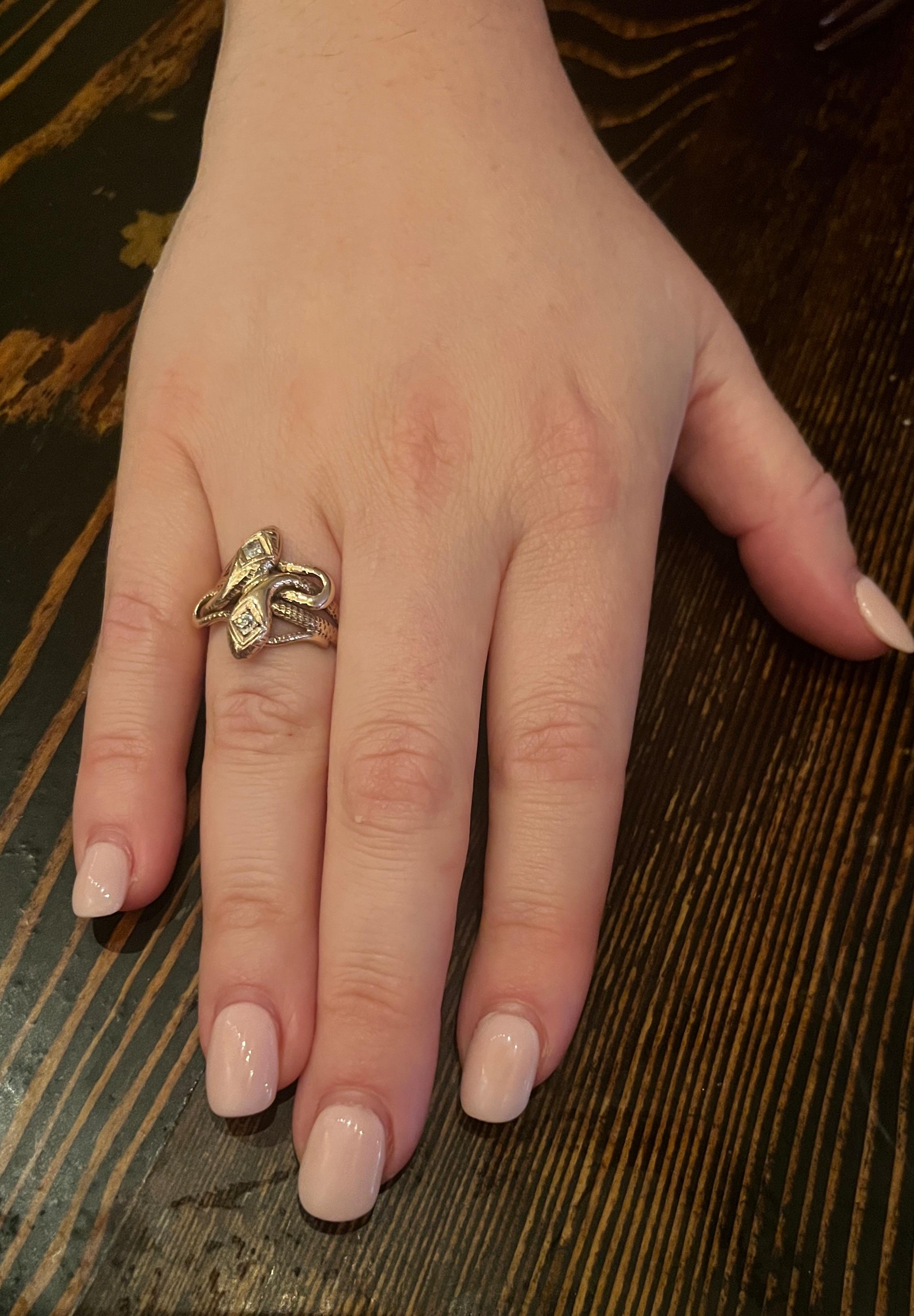C1900 15K Intertwined Double Headed Snake Ring with Diamonds 5