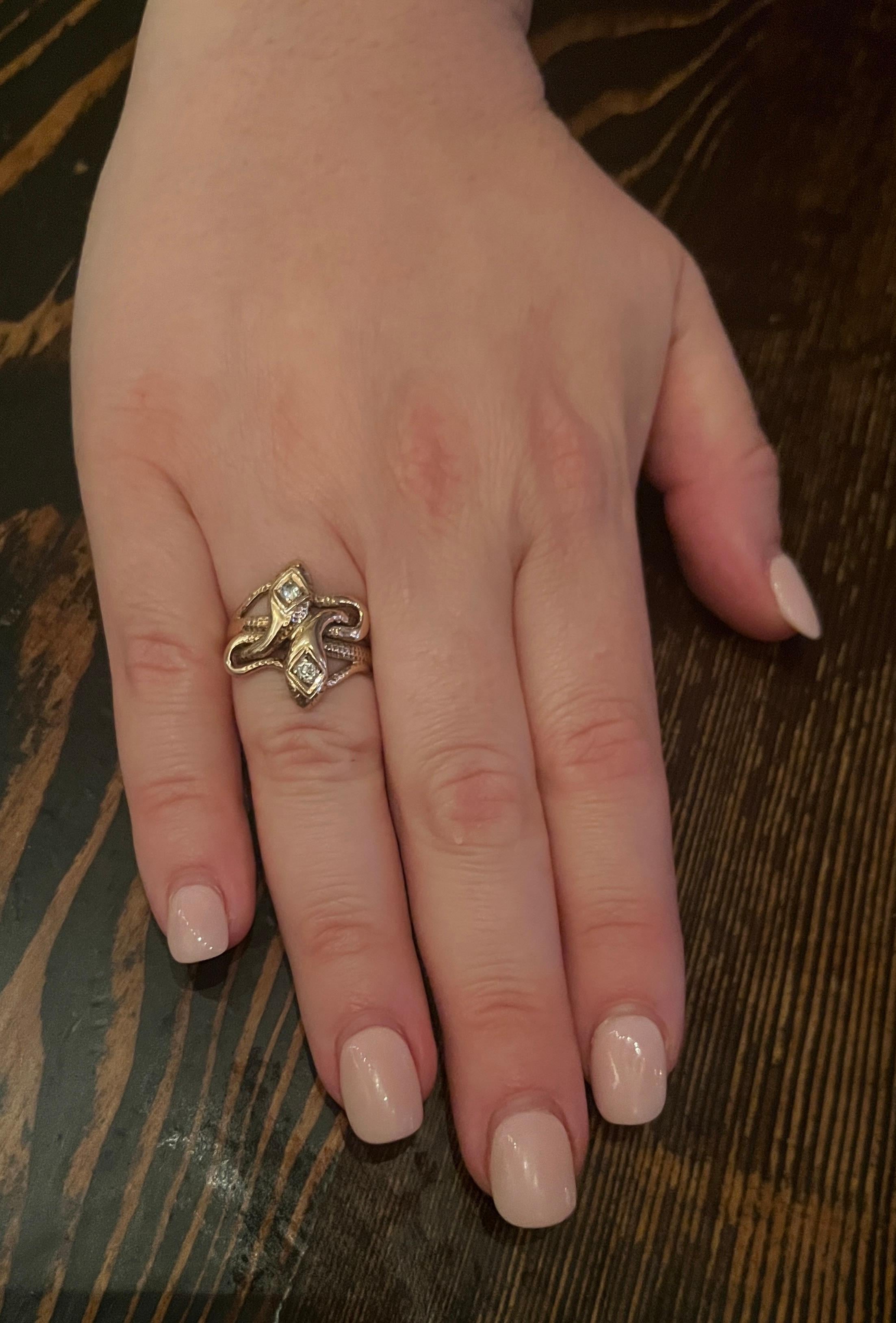 C1900 15K Intertwined Double Headed Snake Ring with Diamonds 6