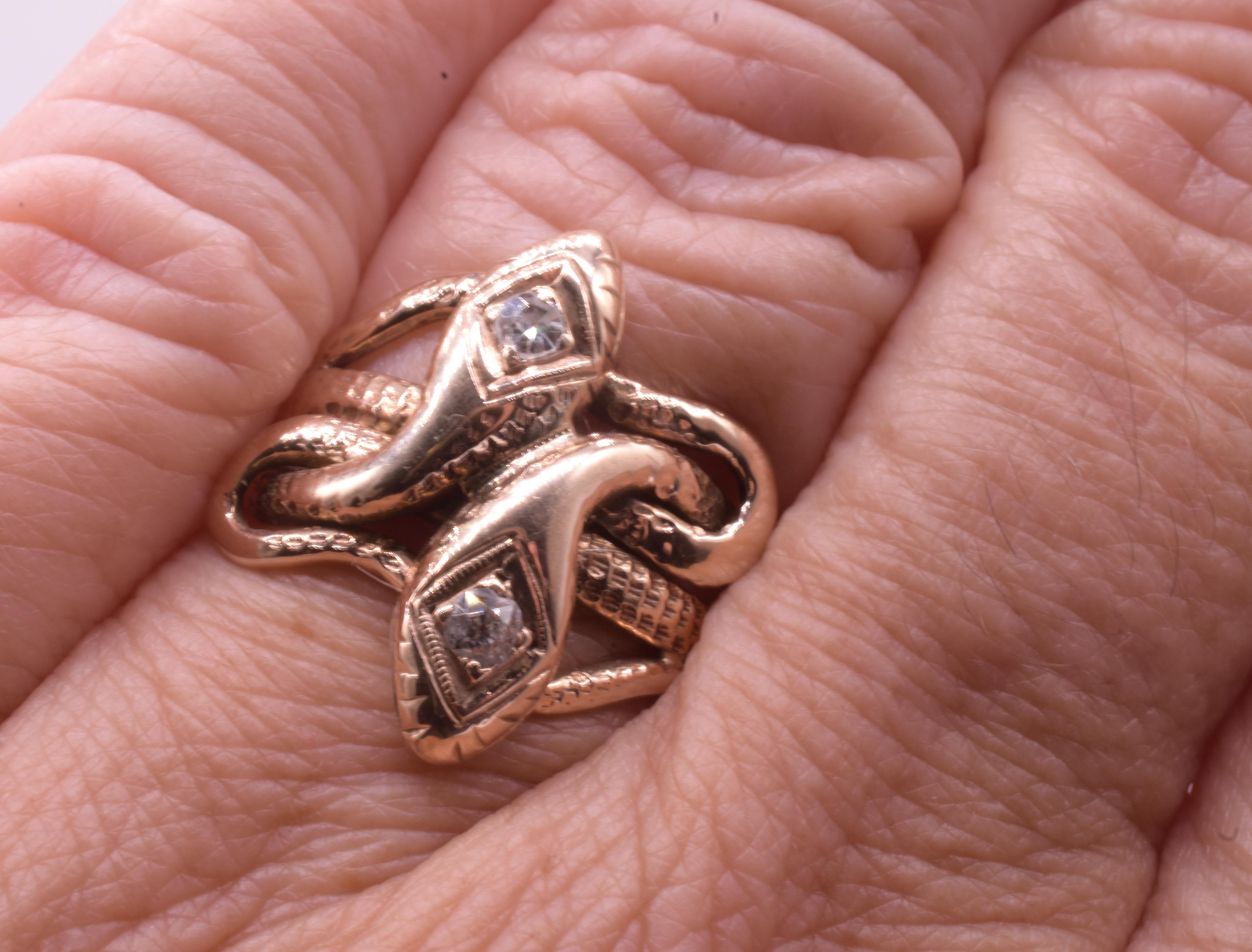 C1900 15K Intertwined Double Headed Snake Ring with Diamonds 1